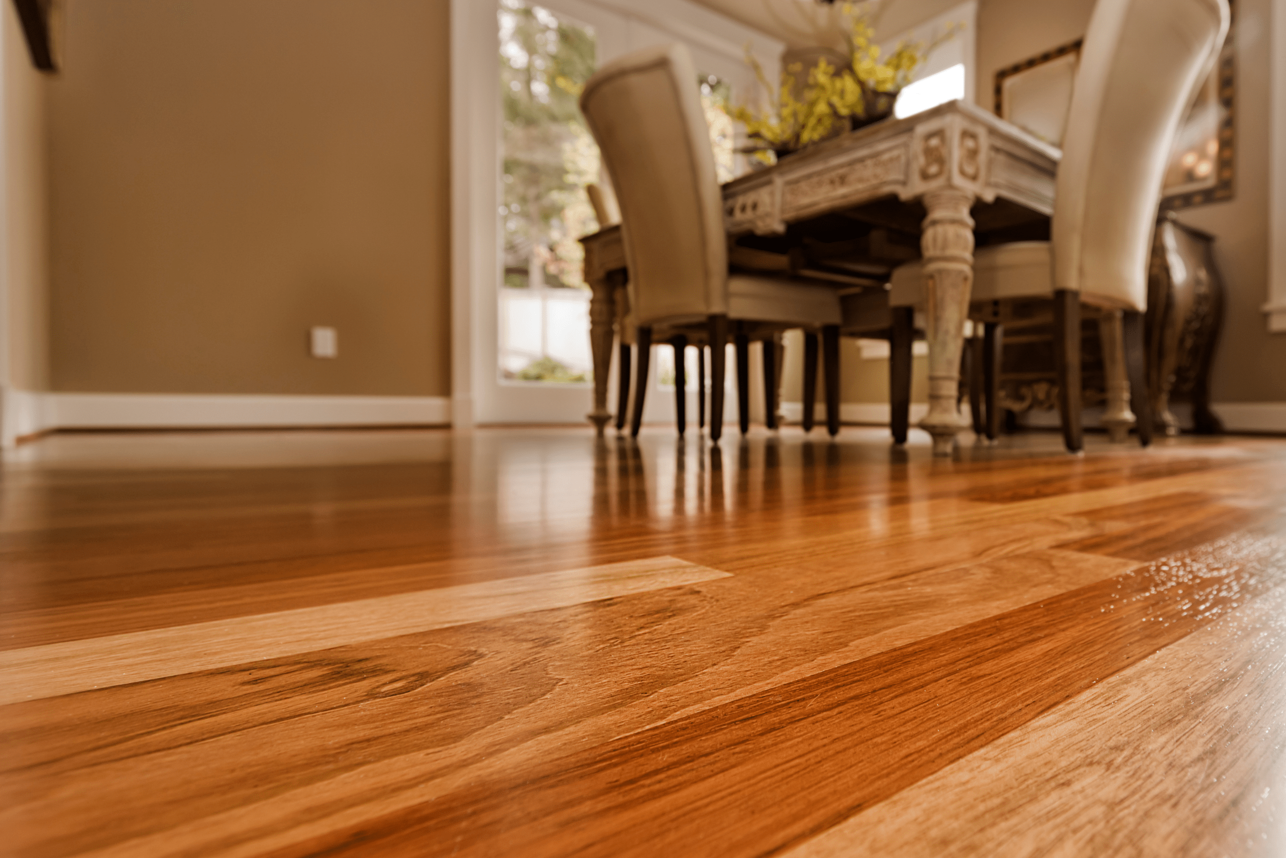 Perfectly restored wooden floors that are shiny.