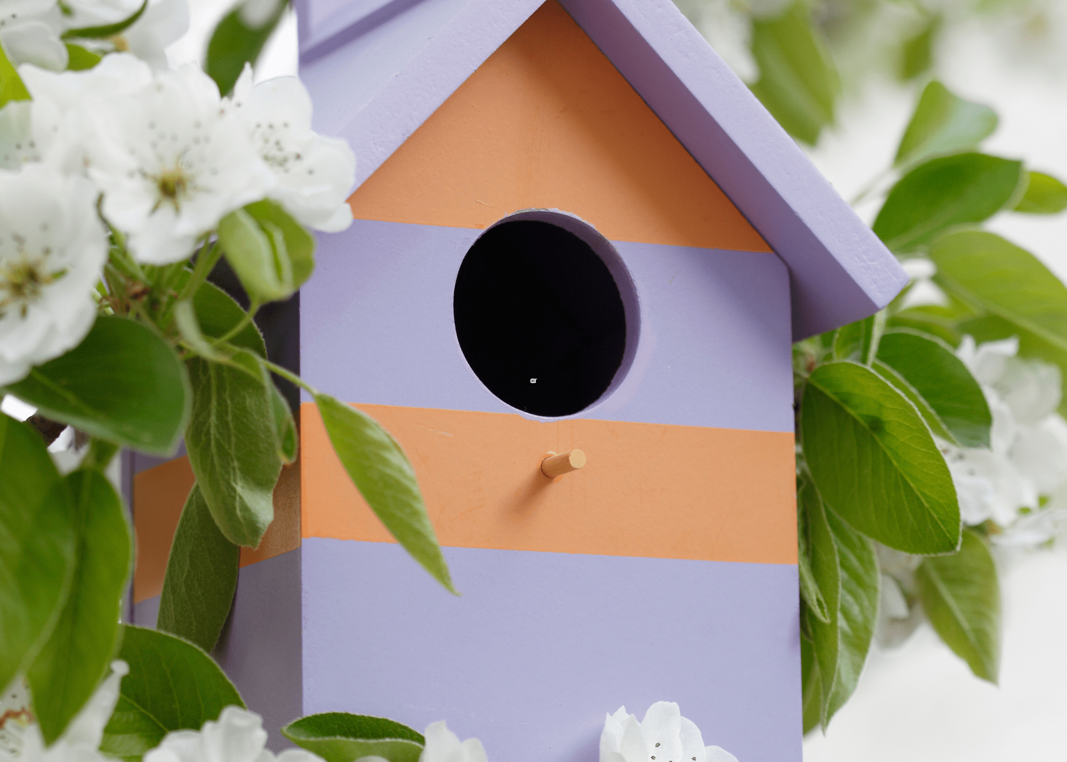 pastel purple and orange birdhouse