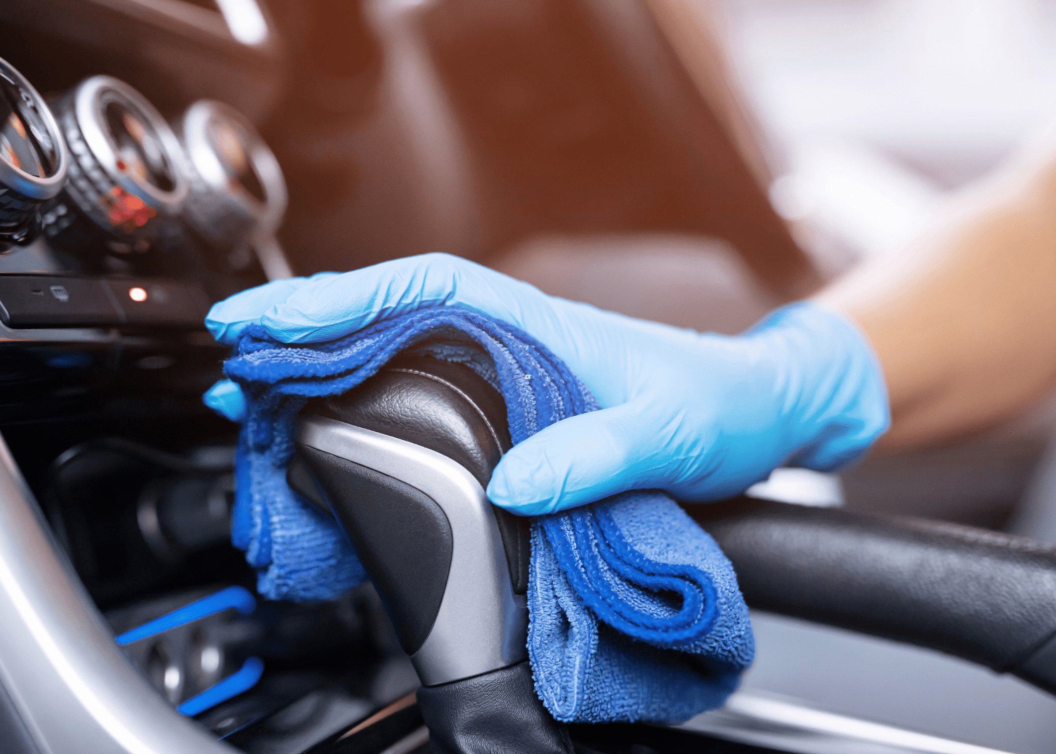 wiping gear shifter with microfiber cloth