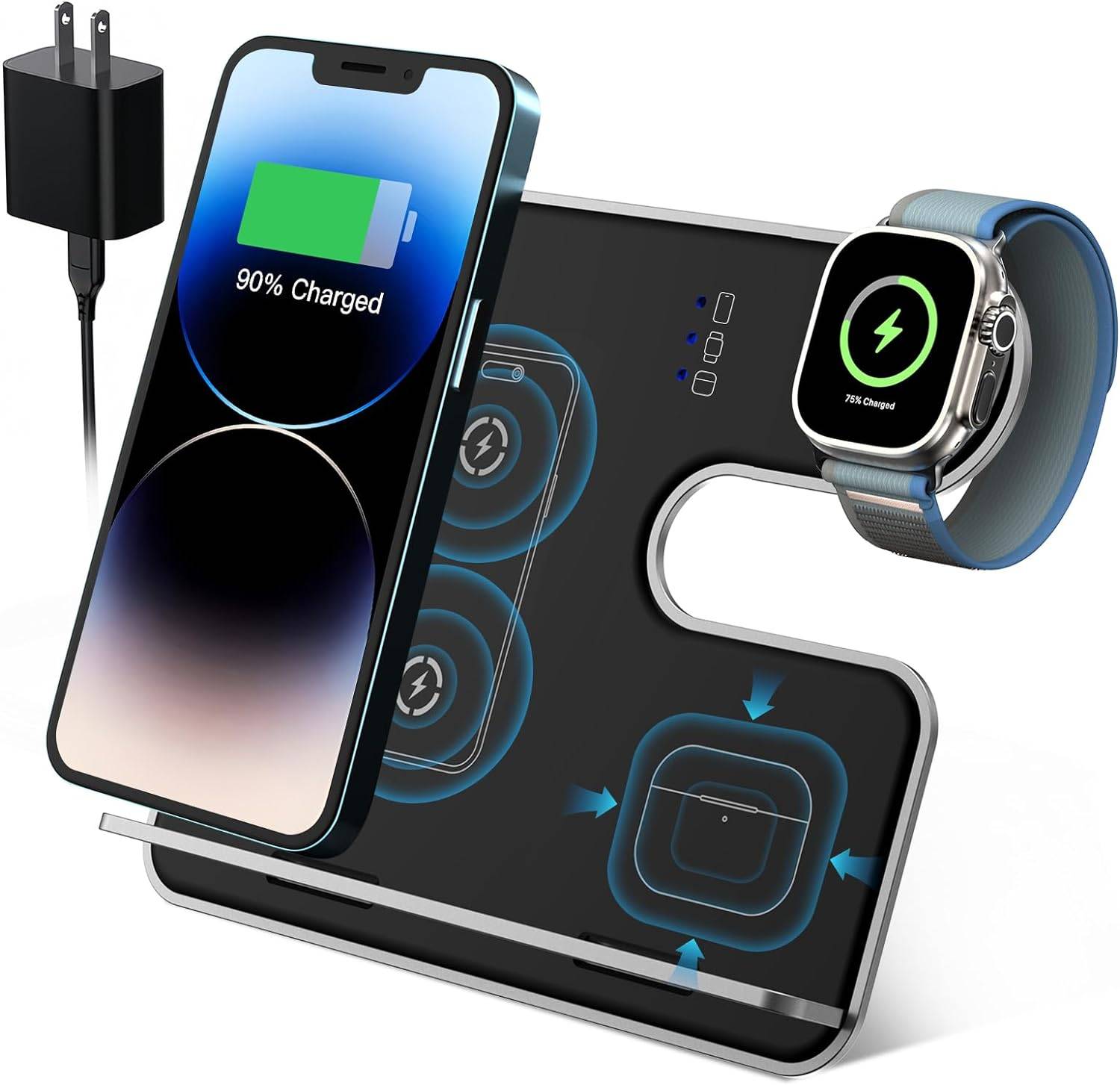 portable charging station with iphone and apple watch
