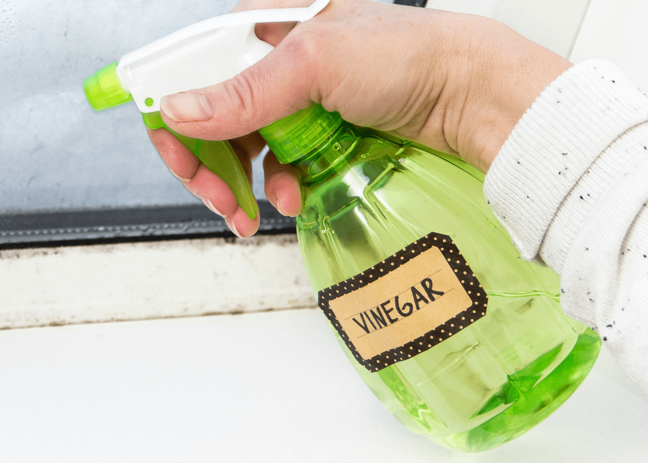 vinegar spray bottle being sprayed