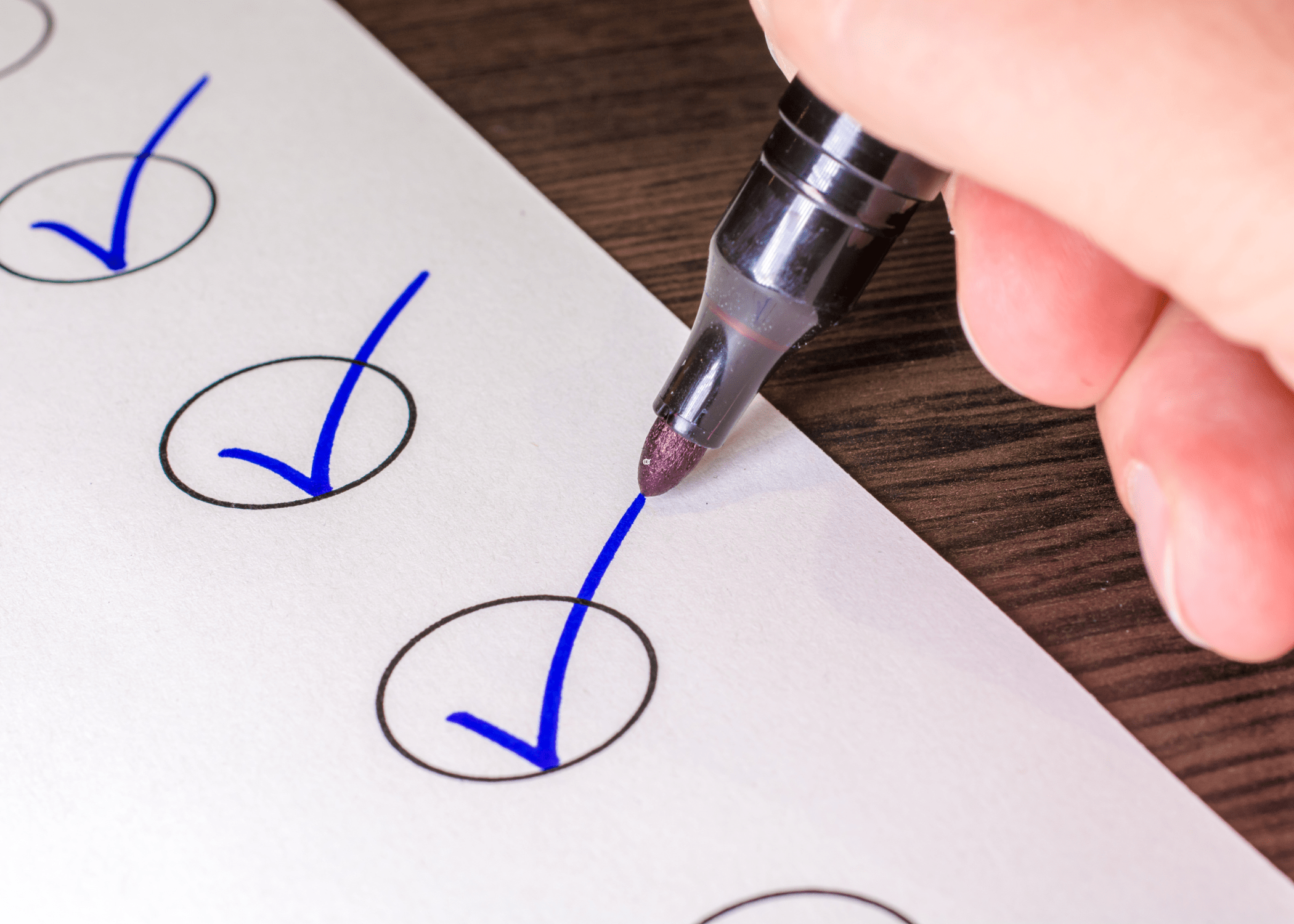 close up of a checklist being checked off with blue marker