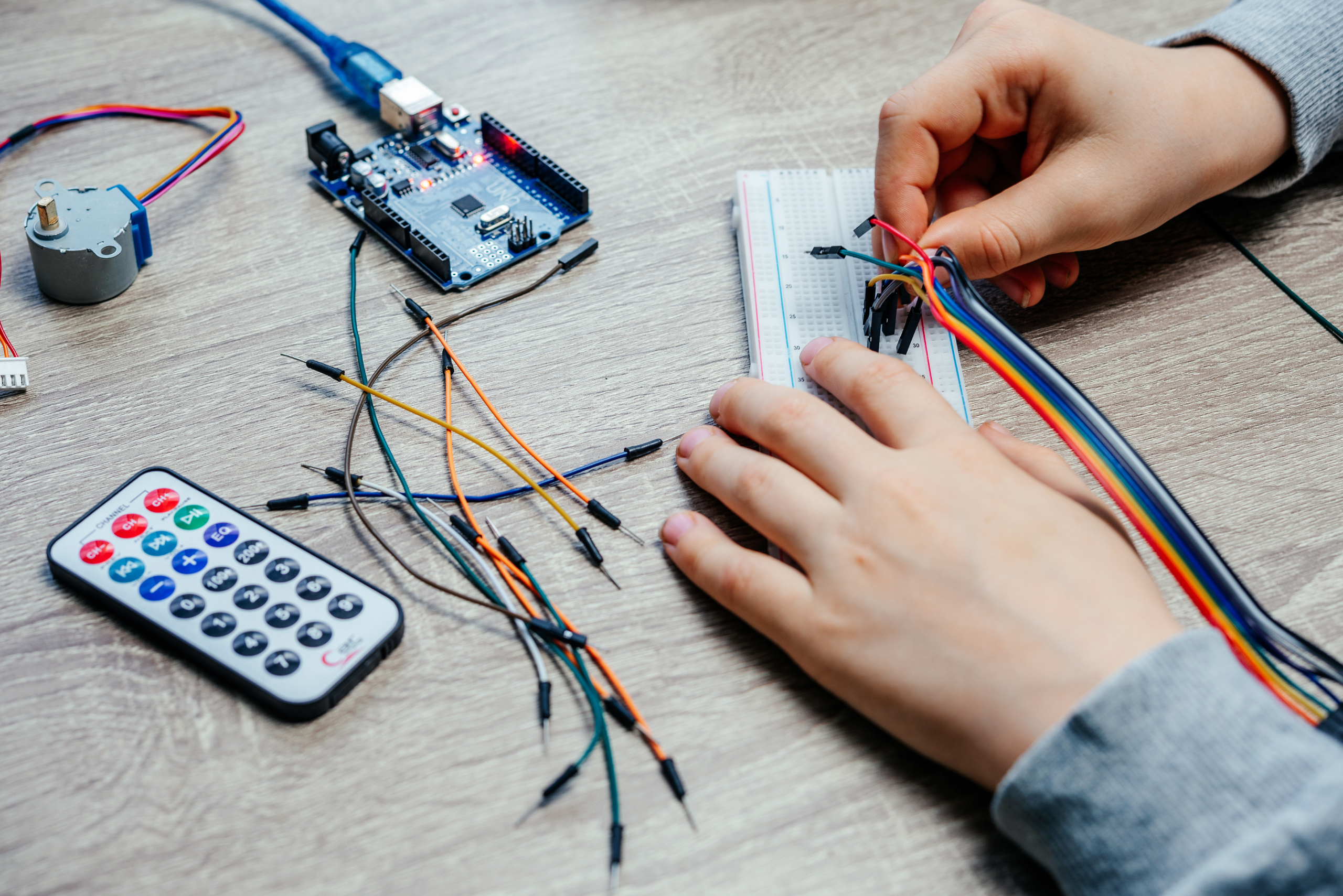 Arduino being wired together.