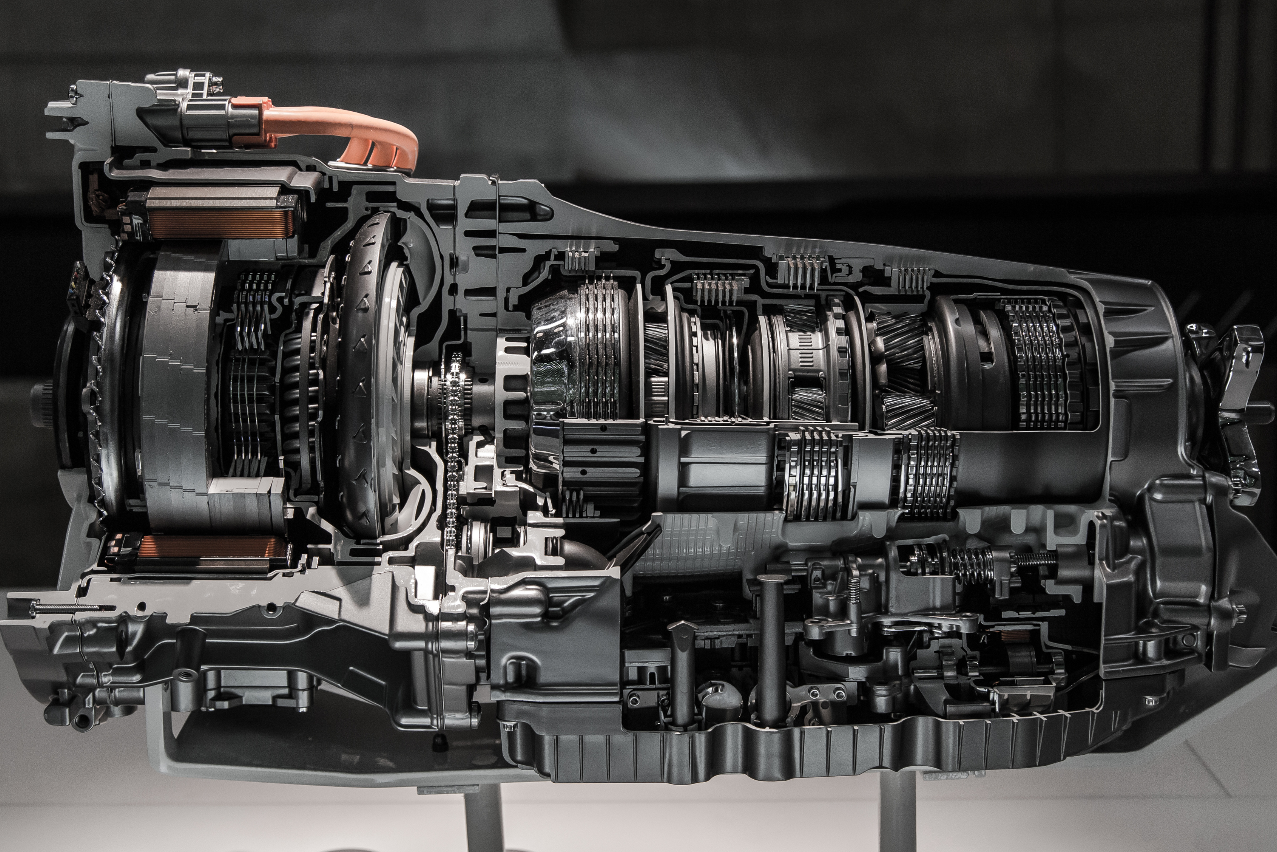 Internal components of an automatic vehicle transmission.