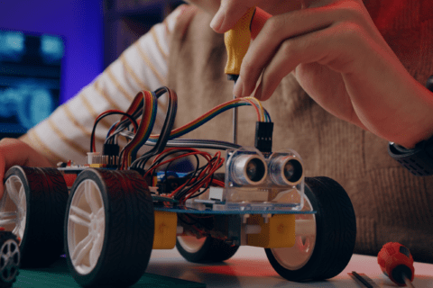 RC car being assembled using Arduino.