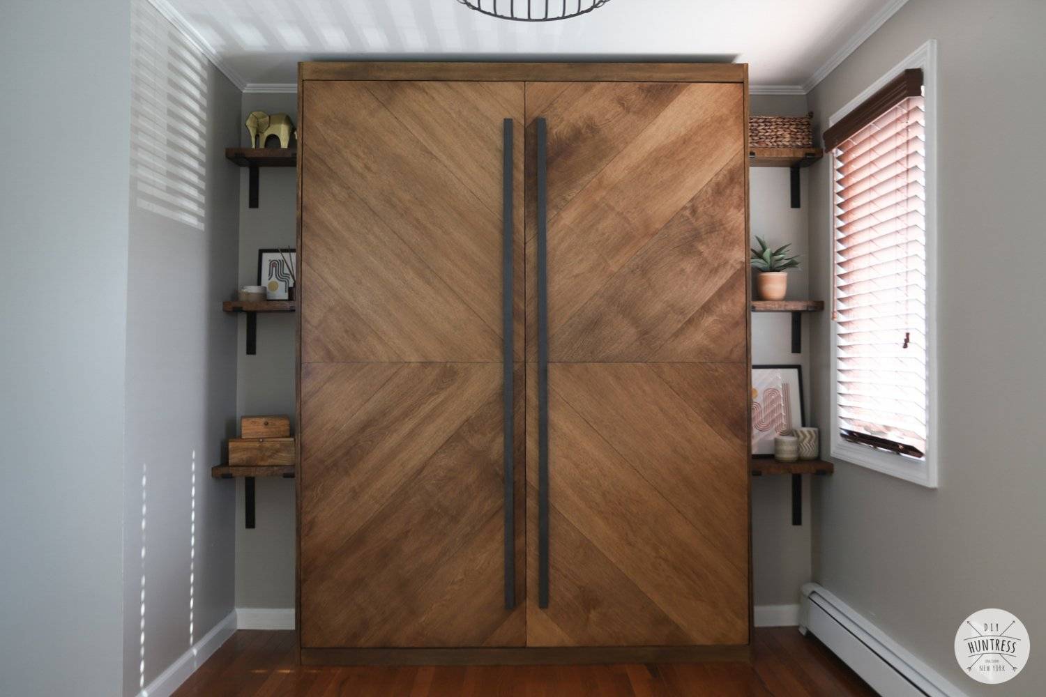 diy murphy bed with shleving barnwood chevron doors