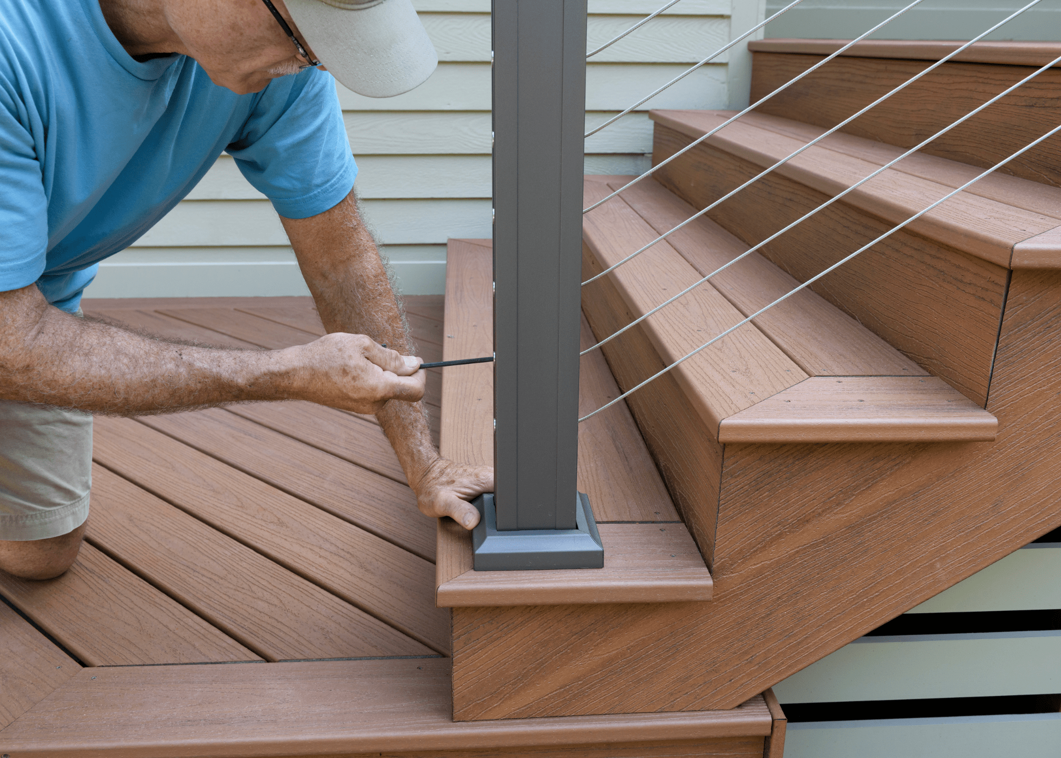 installing railing on deck stairs