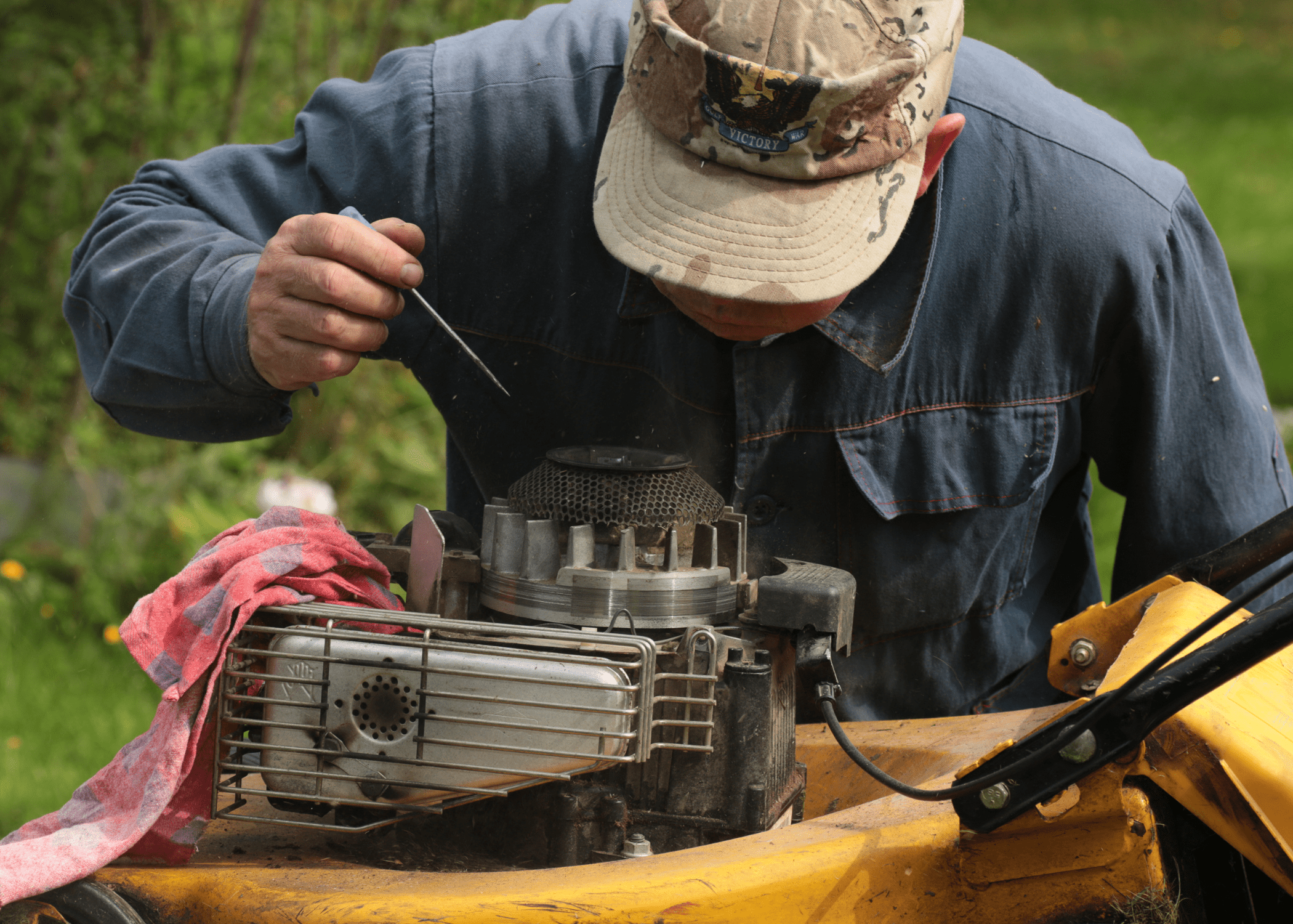 checking a lawnmower