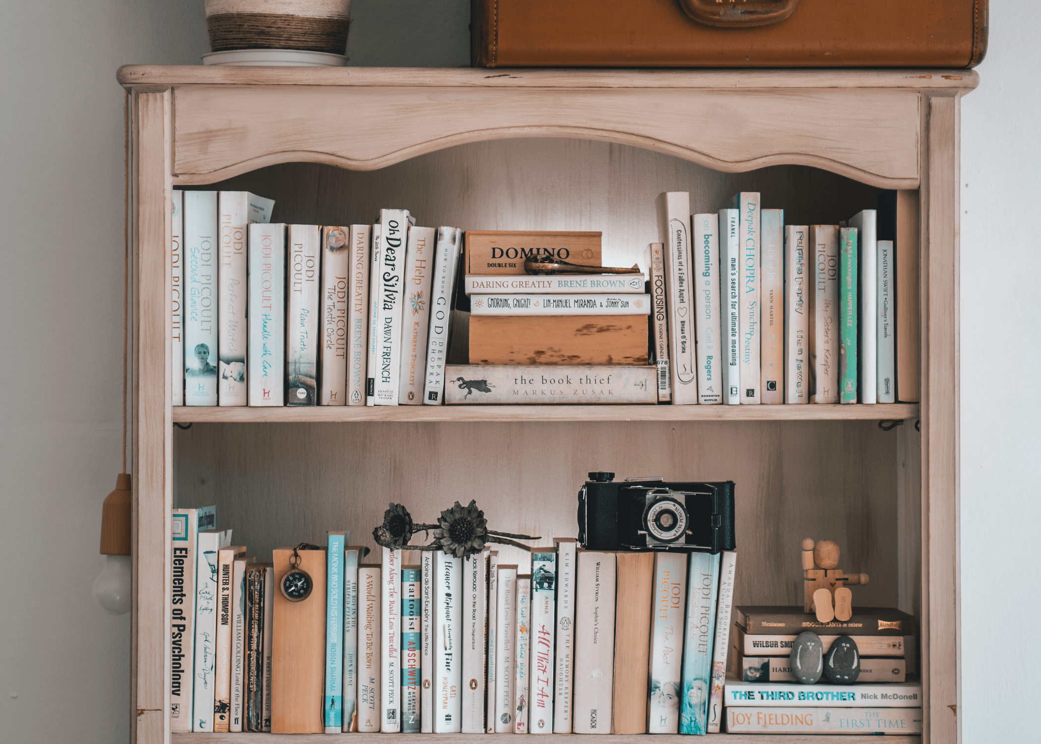 wood bookshelf with books on it