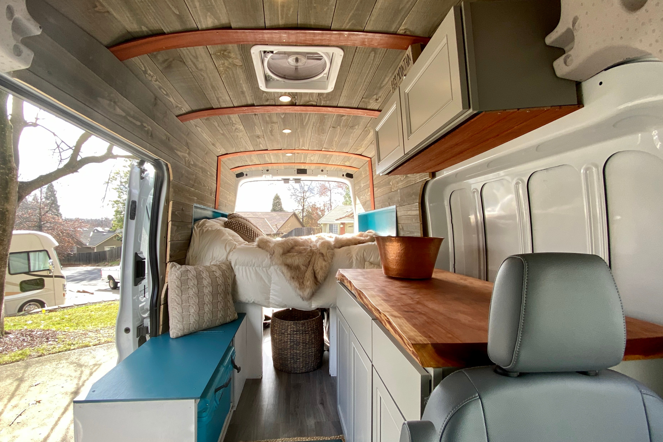 Inside of a camper van.