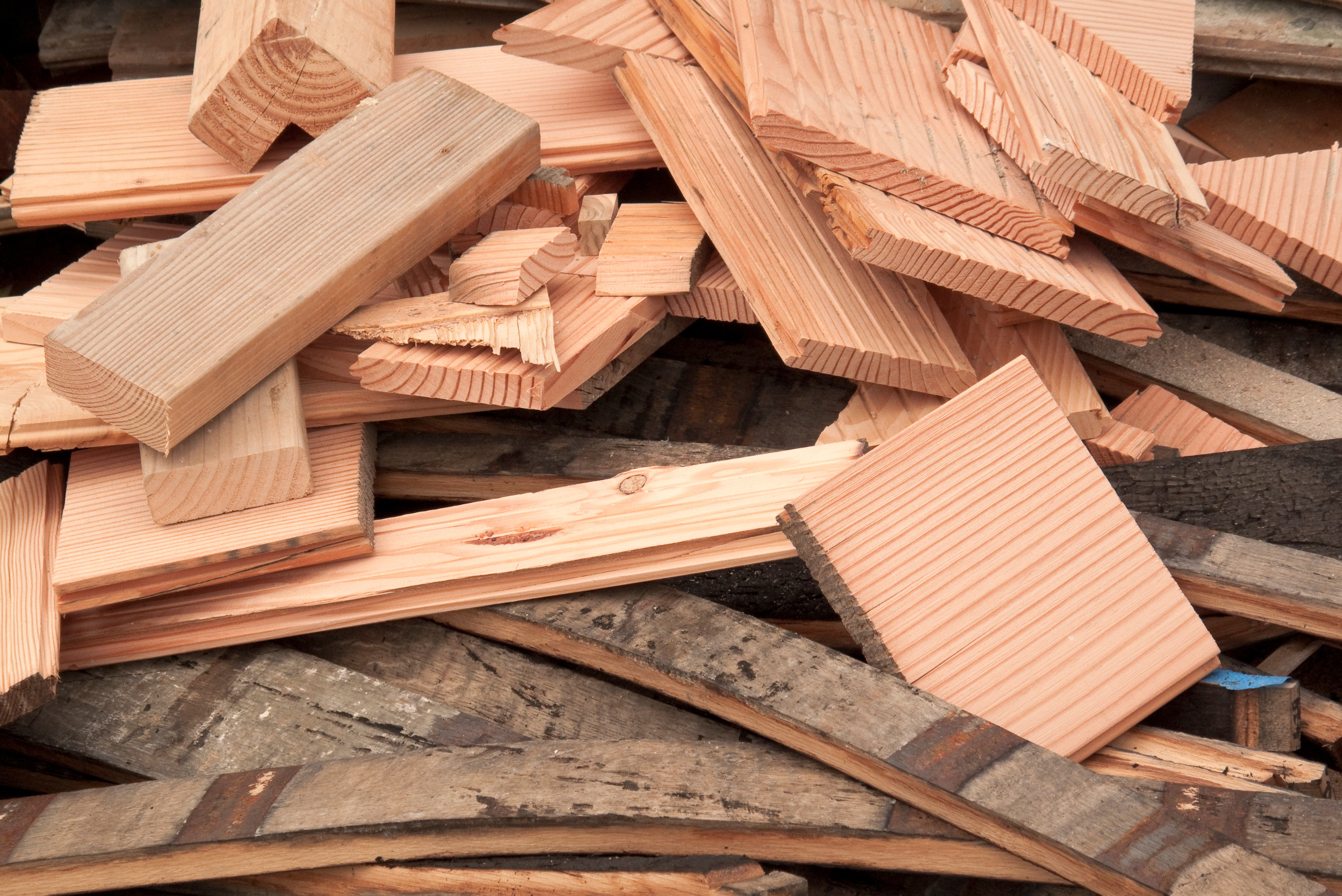 A pile of scrap wood pieces.