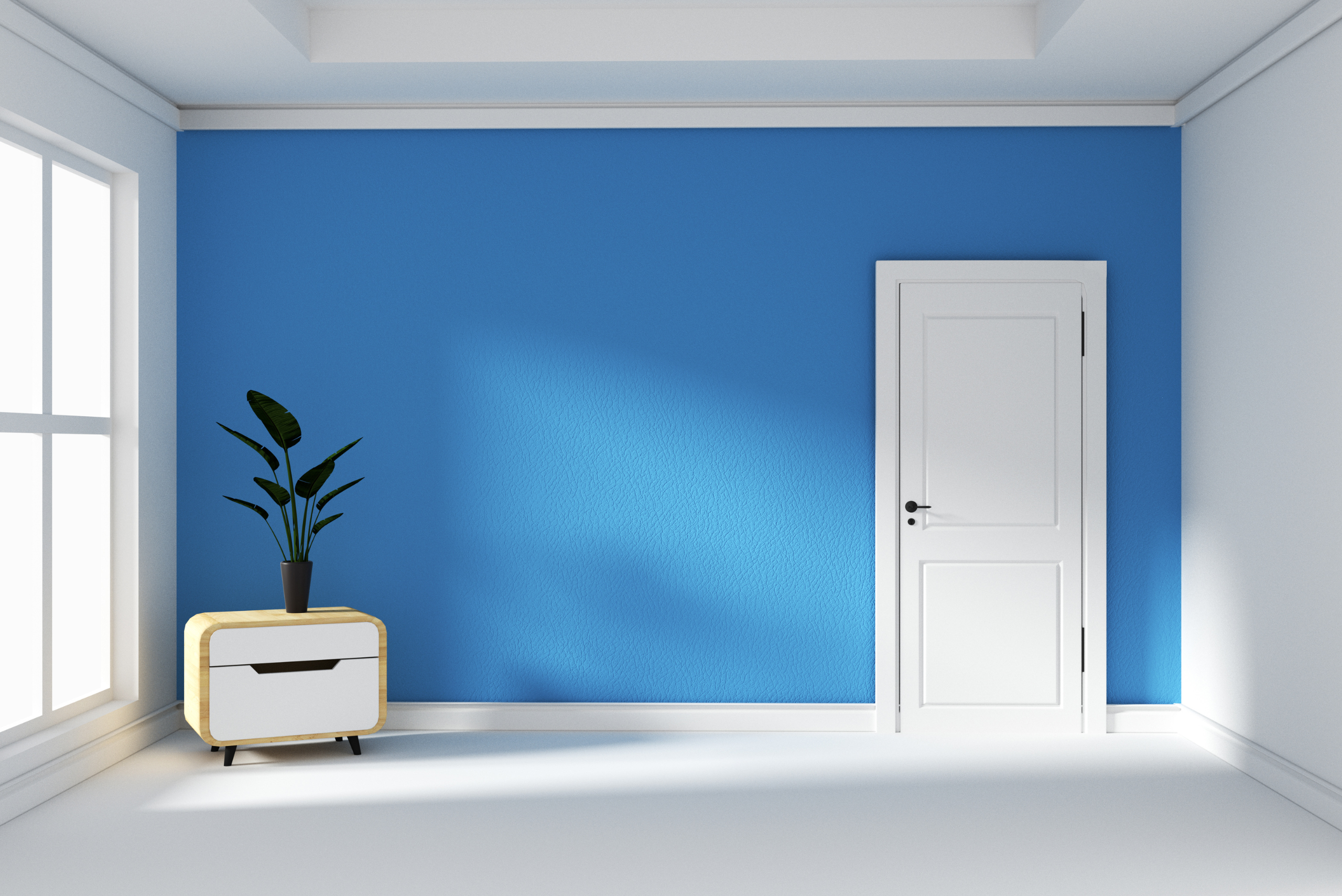 Blue accent wall in a room.