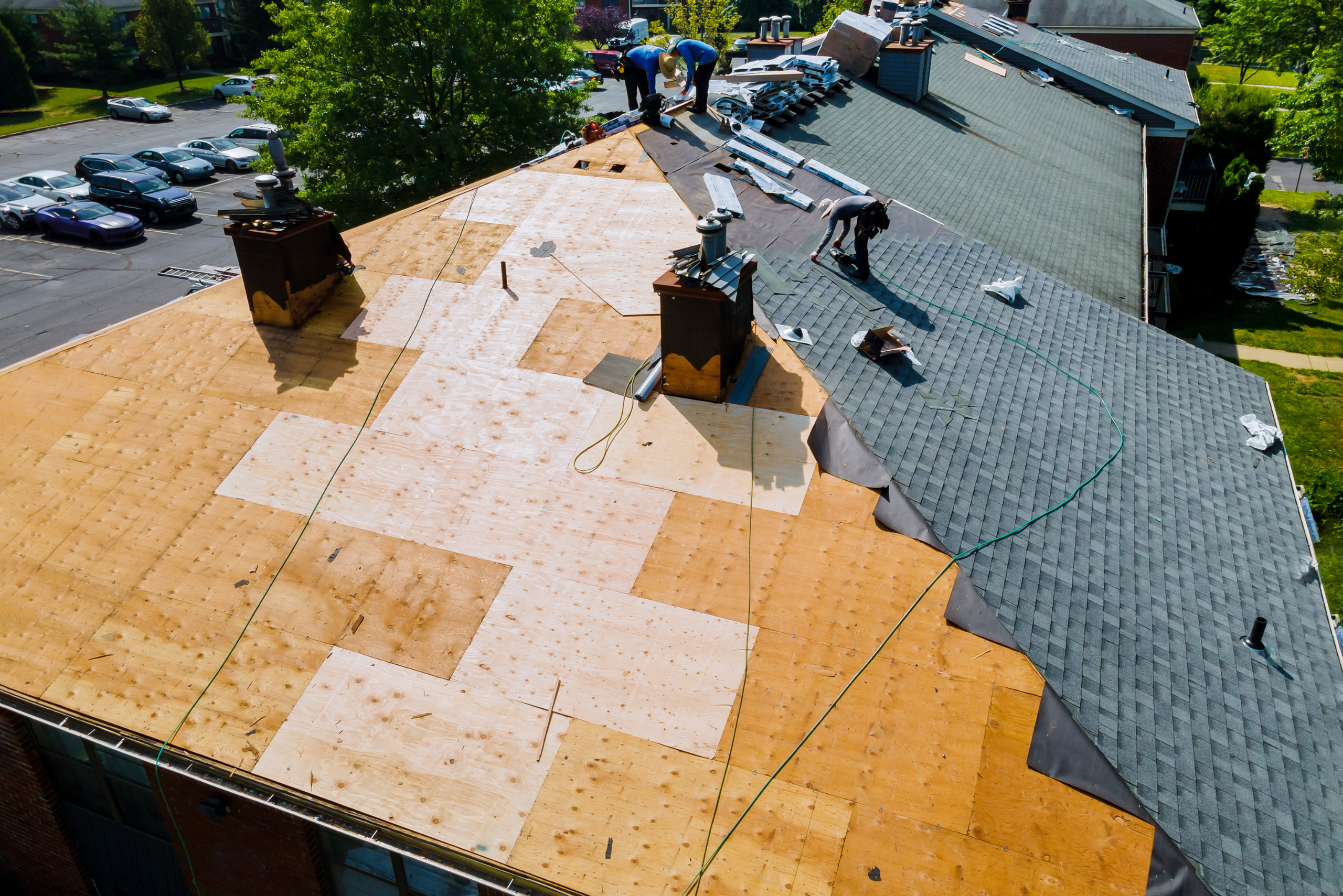 Plywood on house roof.