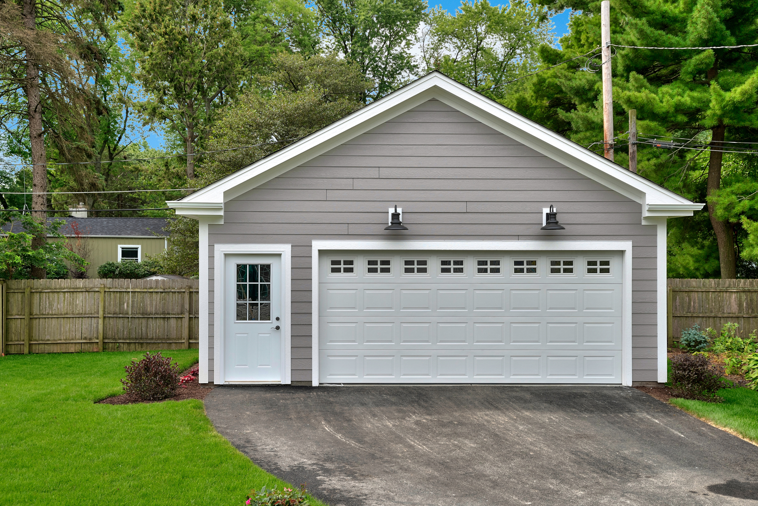 Garage exterior with side door.