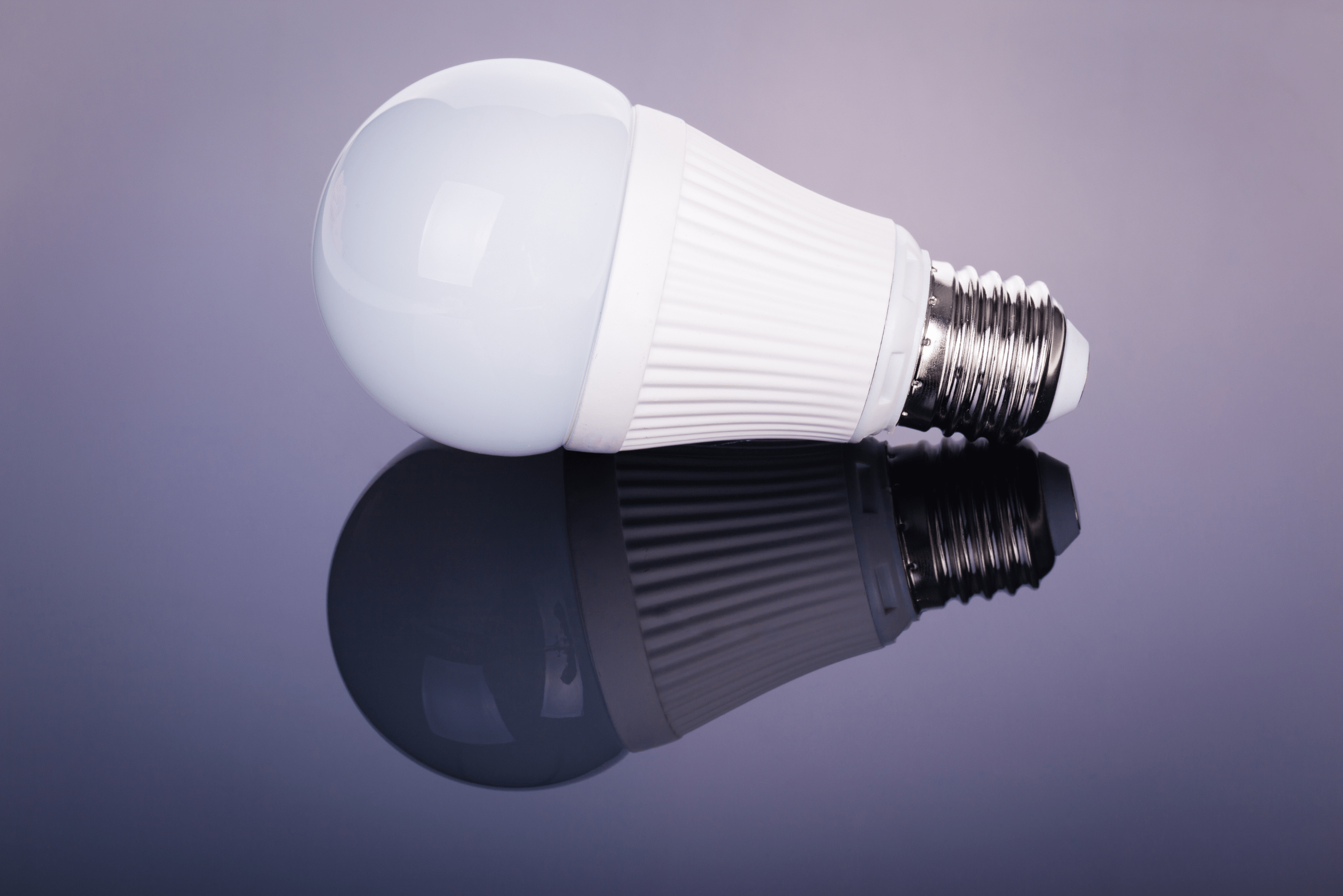 LED bulb on reflective background.