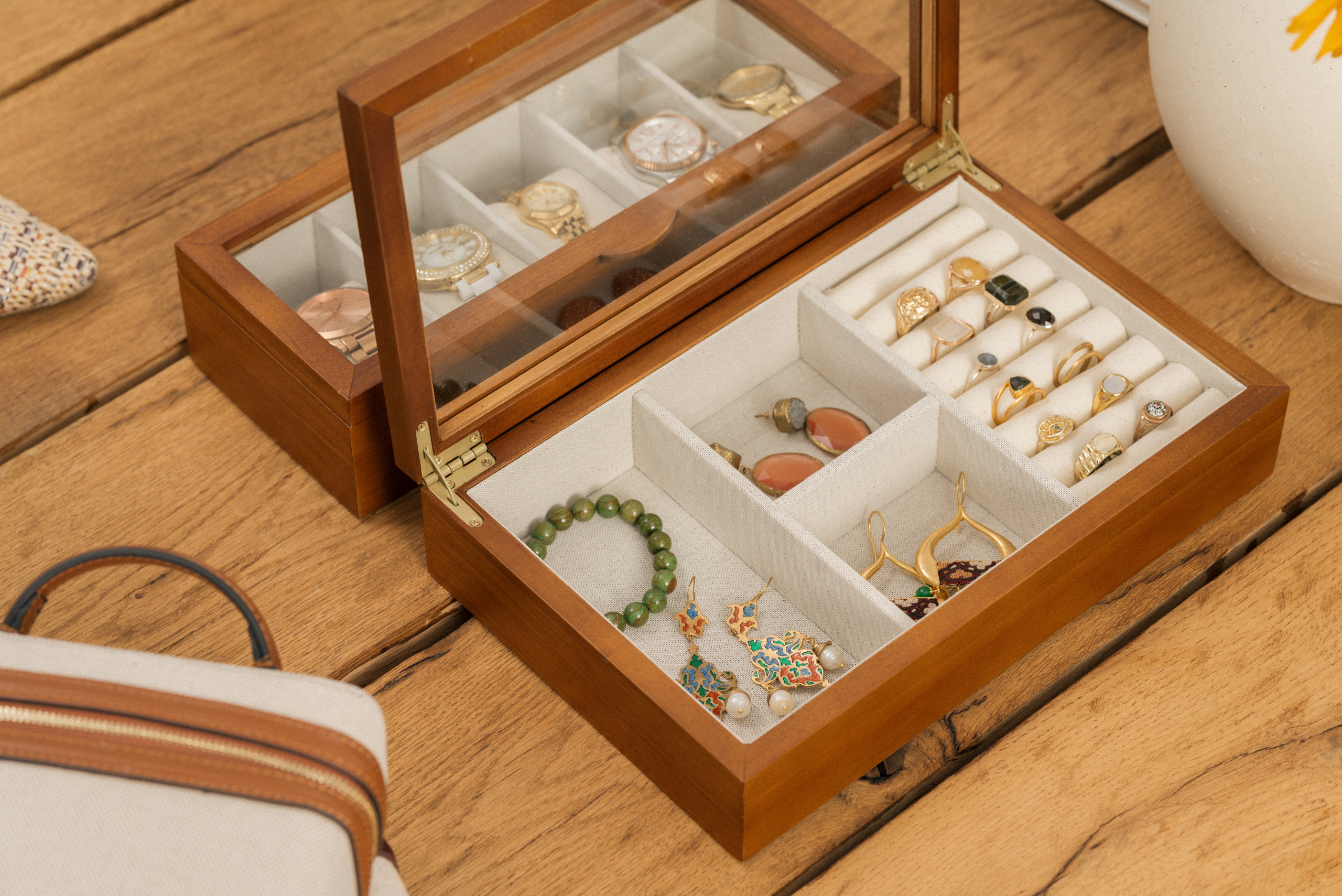 Jewelry organizer made of wood.