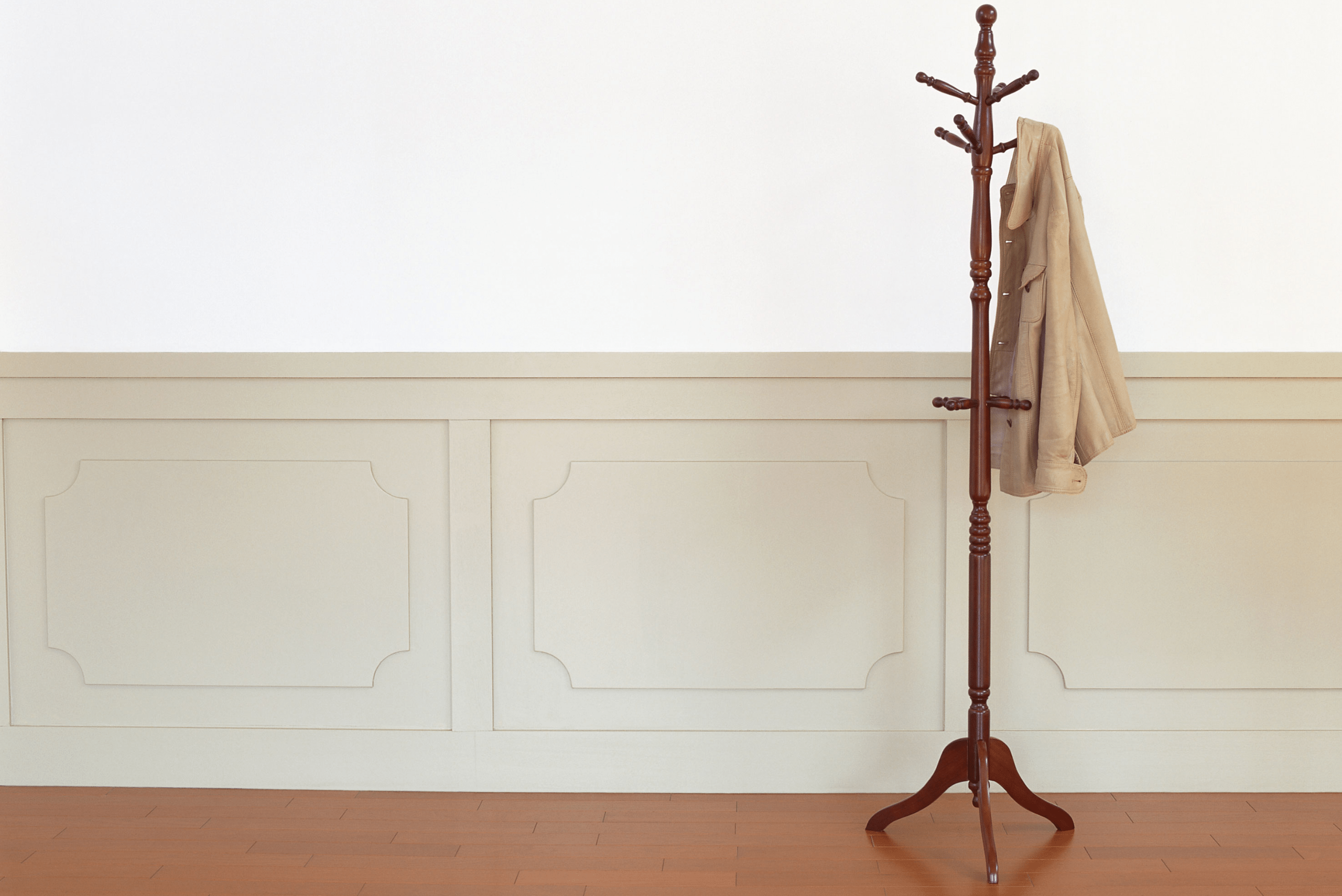 A wooden coat hanger.