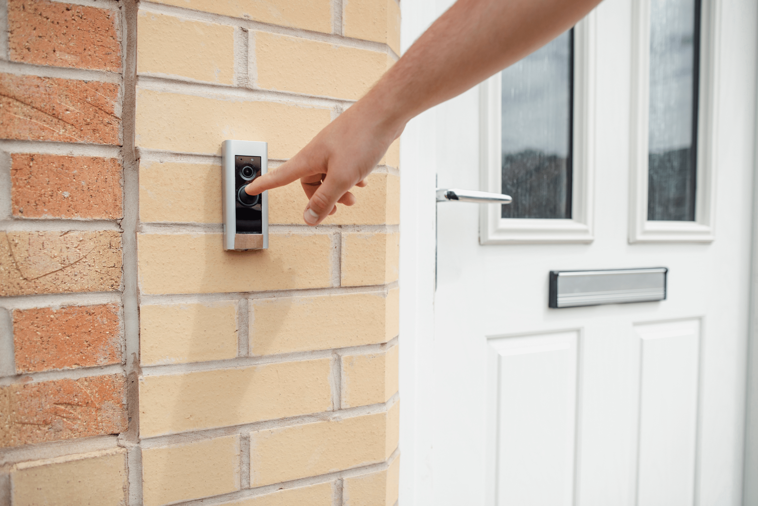 A ring door bell being pressed.