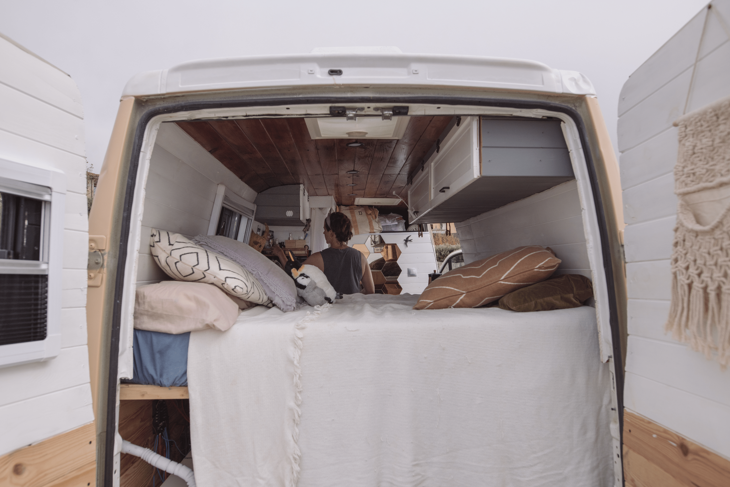 Sleeping area of a camper van.