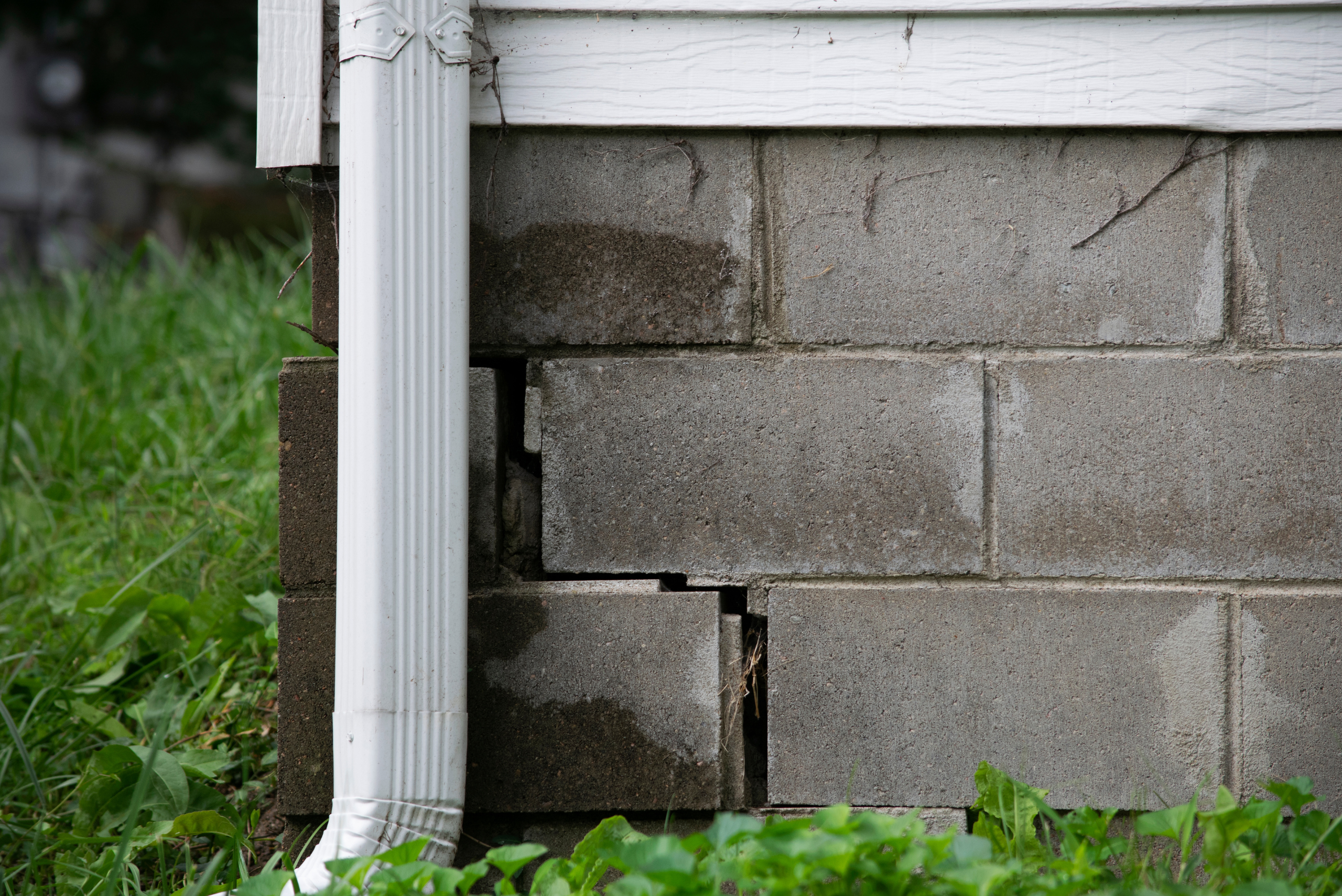 Concrete block foundation that's compromised.