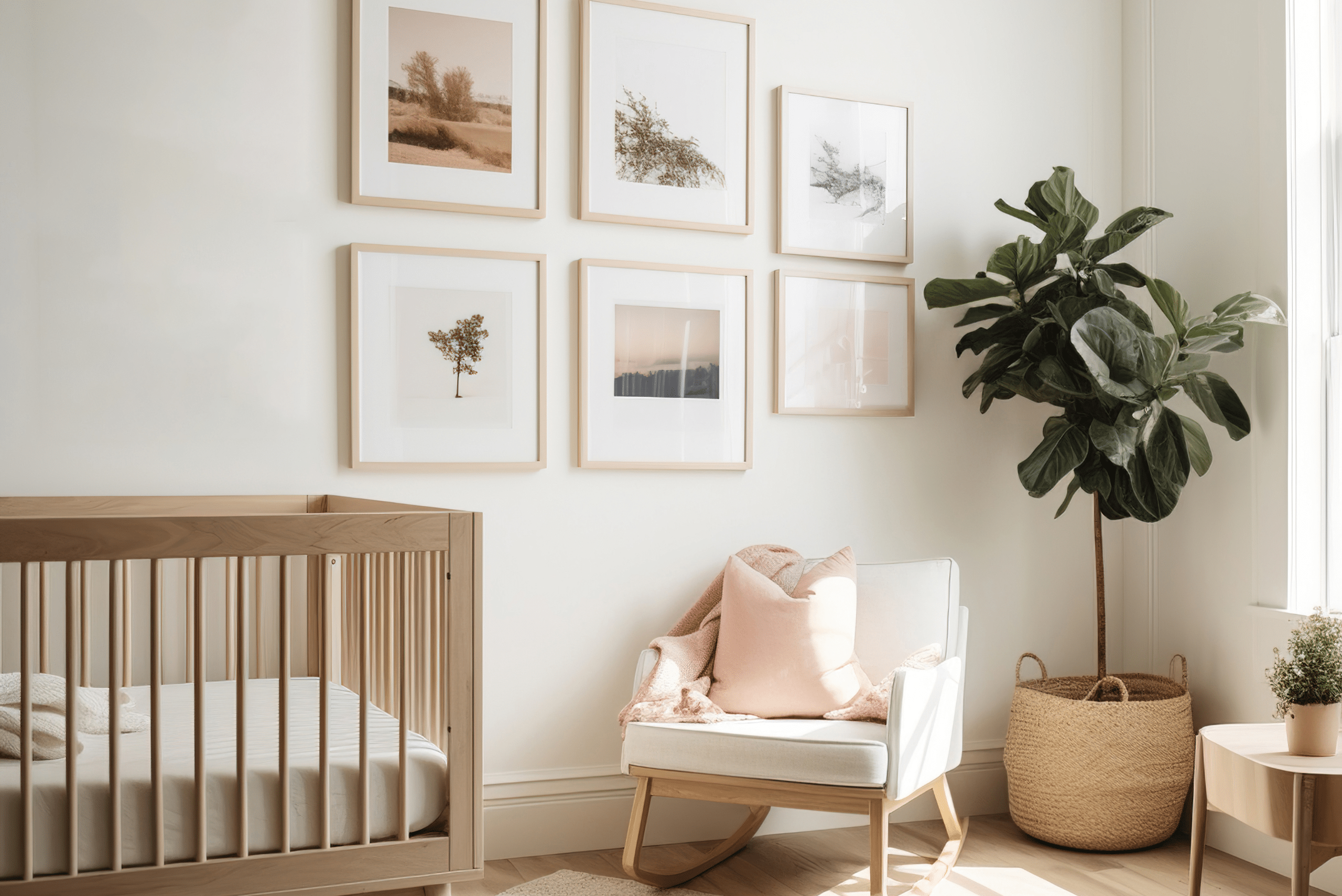 Gallery wall with pictures.