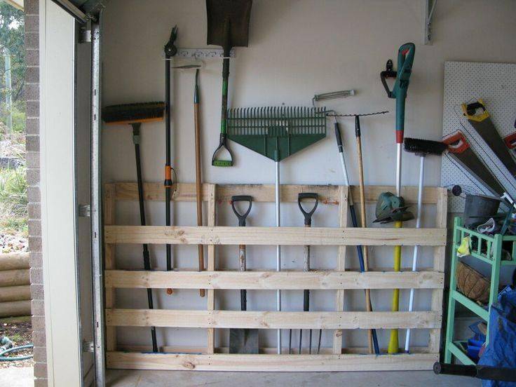 Pallet wall storage for garage.