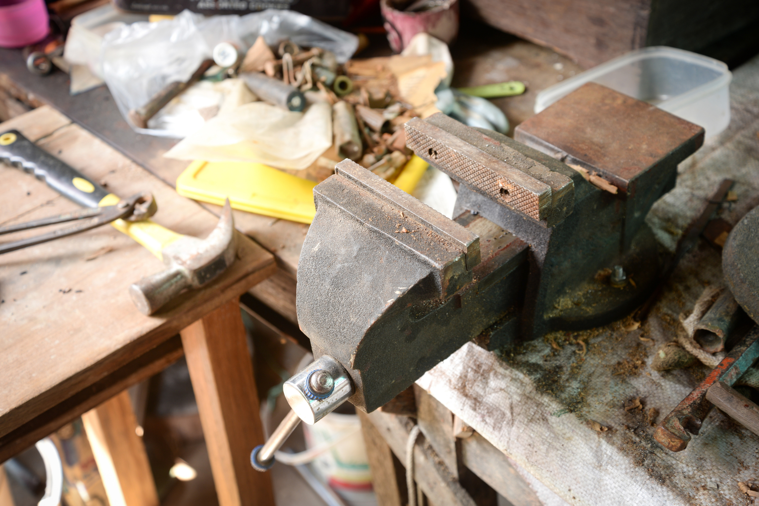 Rusty metal bench vise.