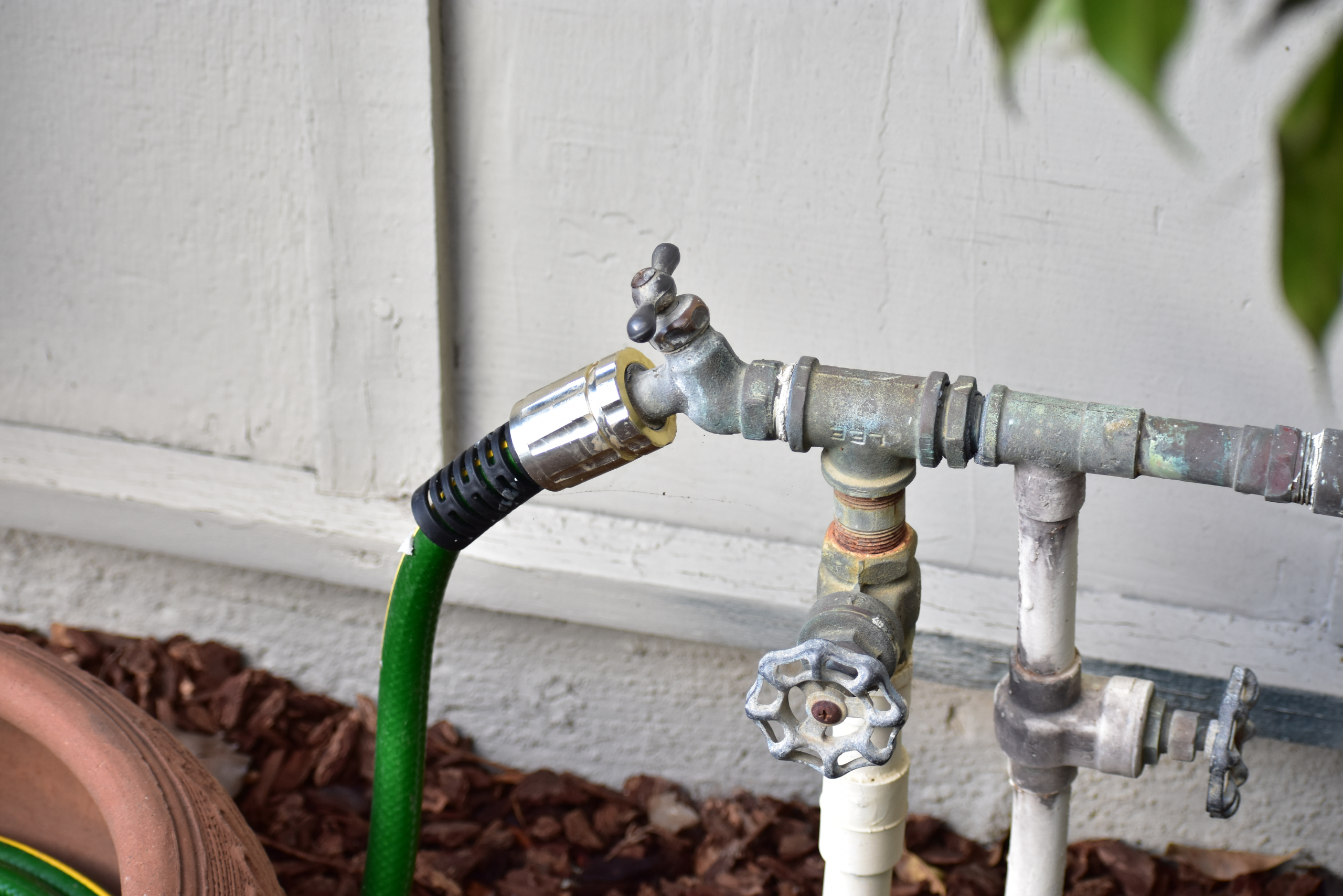 Hose attached to a new spigot.