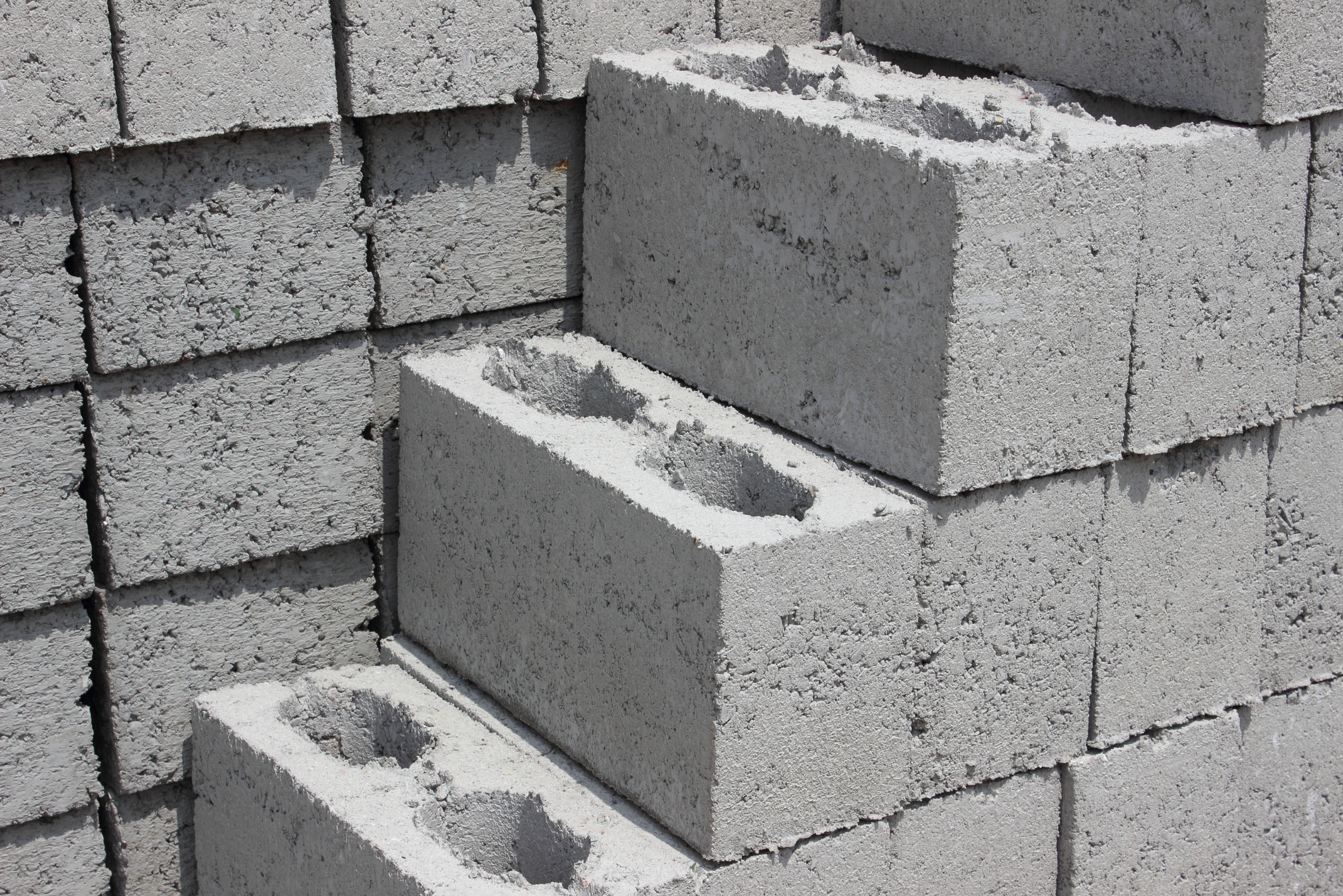 Cement blocks stacked.