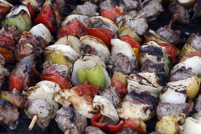 Skewers on grill.