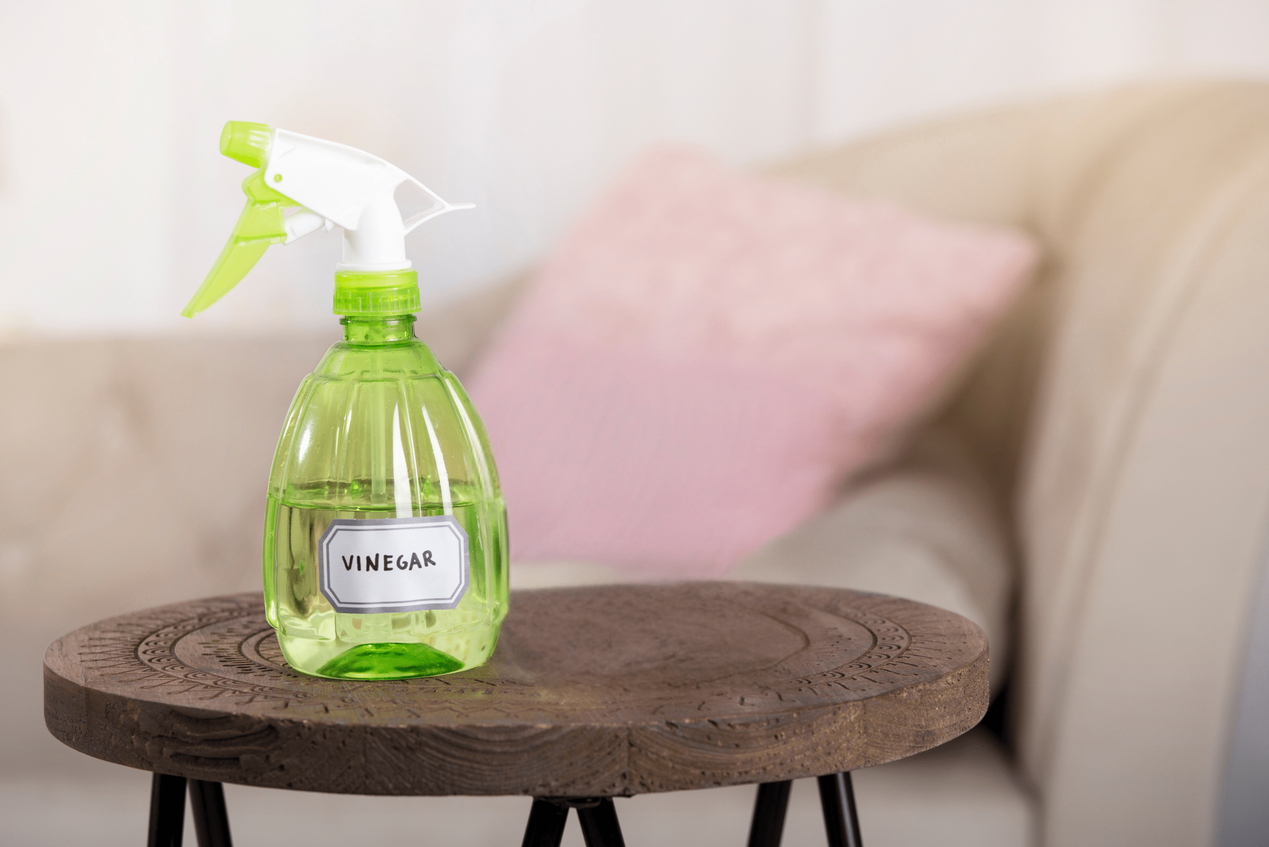 Vinegar spray bottle that's green.