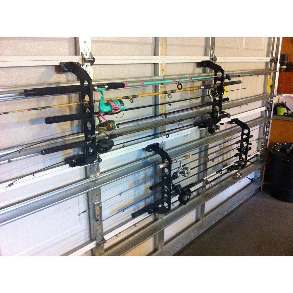 Fishing rods mounted onto the garage door.