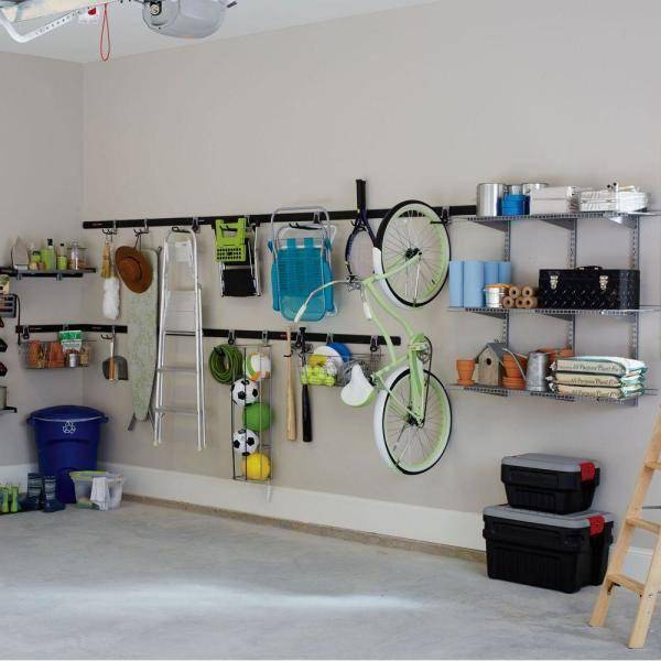 Garage wall track storage system.