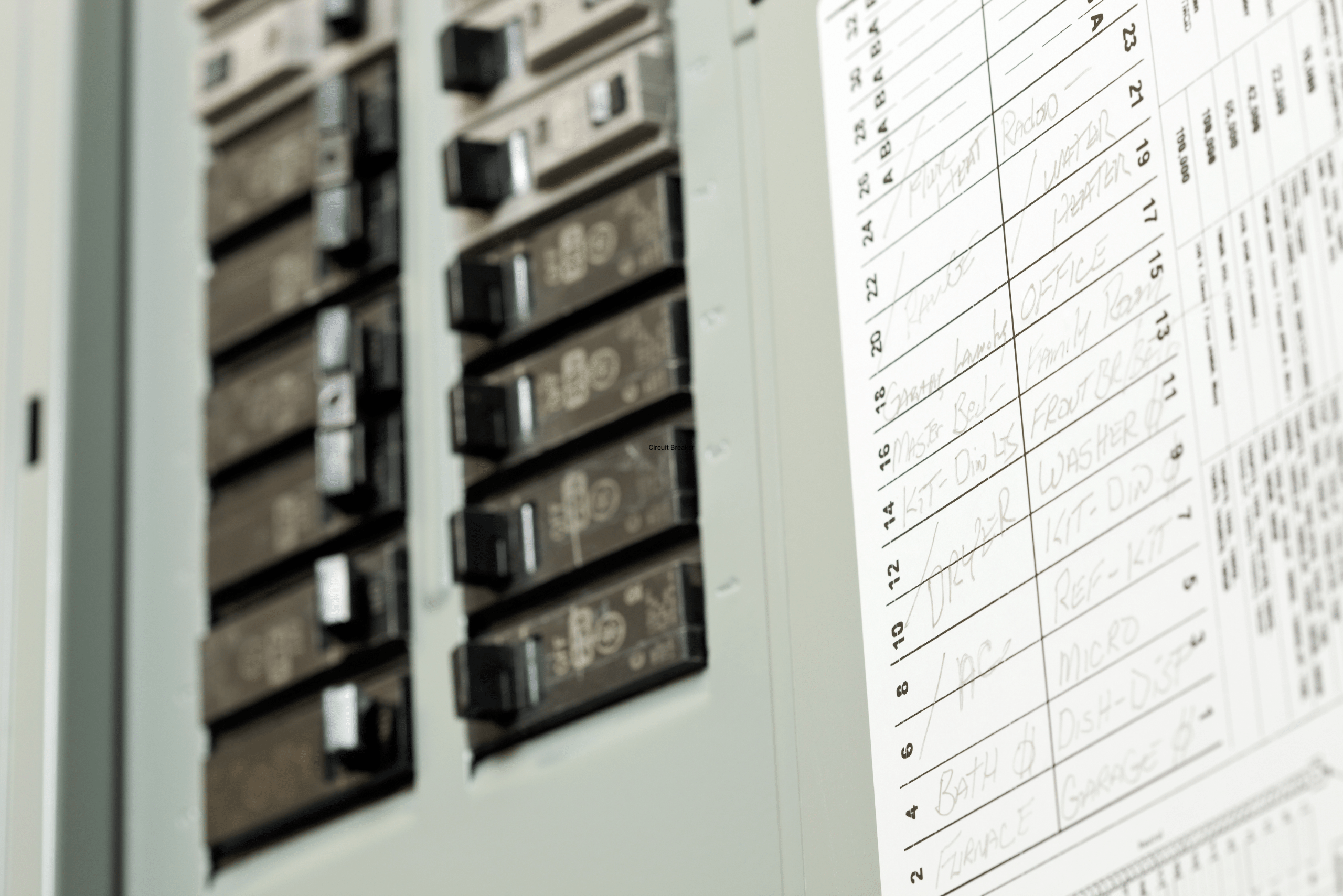 A closeup of a breaker board.