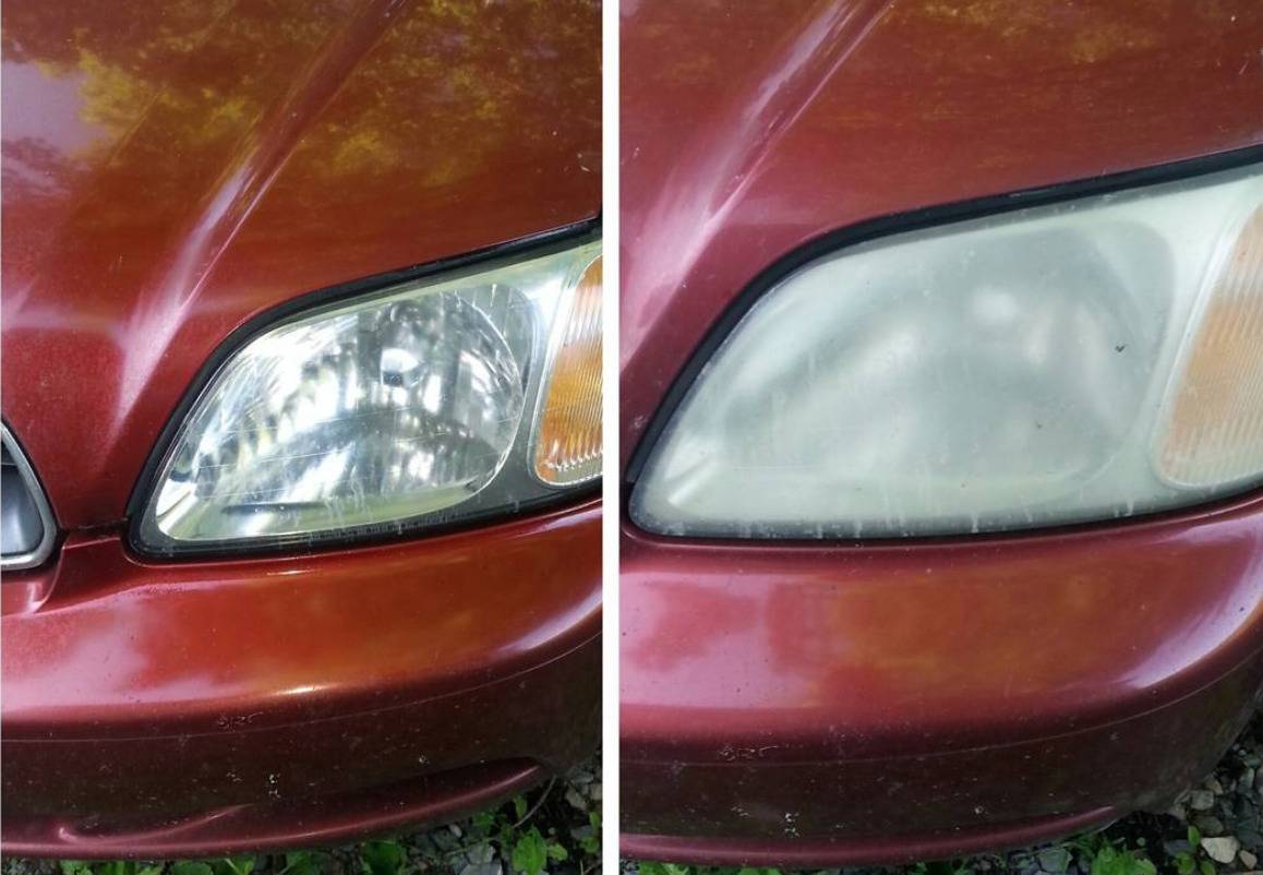 Before and after headlights cleaning.