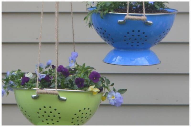 Colanders painted in colorful colors.