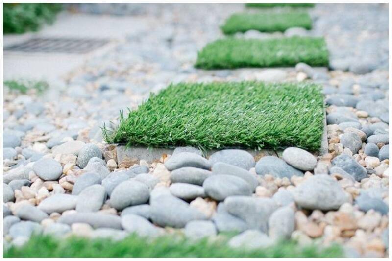 Stone and grass walkway.