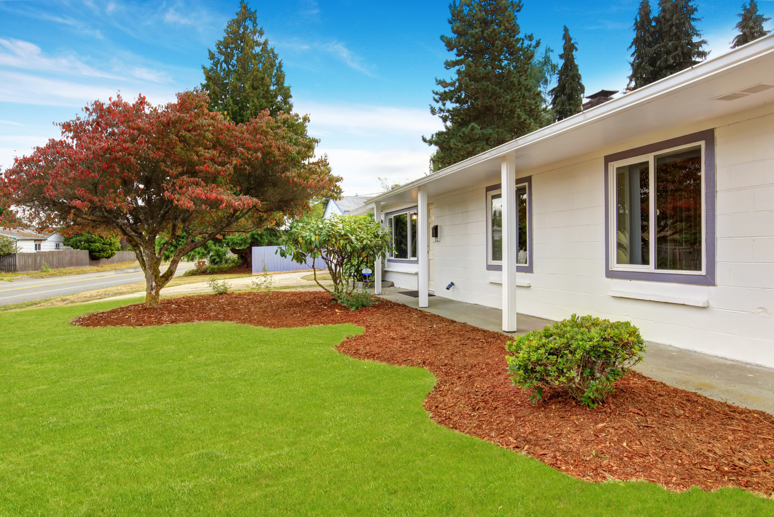 House with clean landscaping.