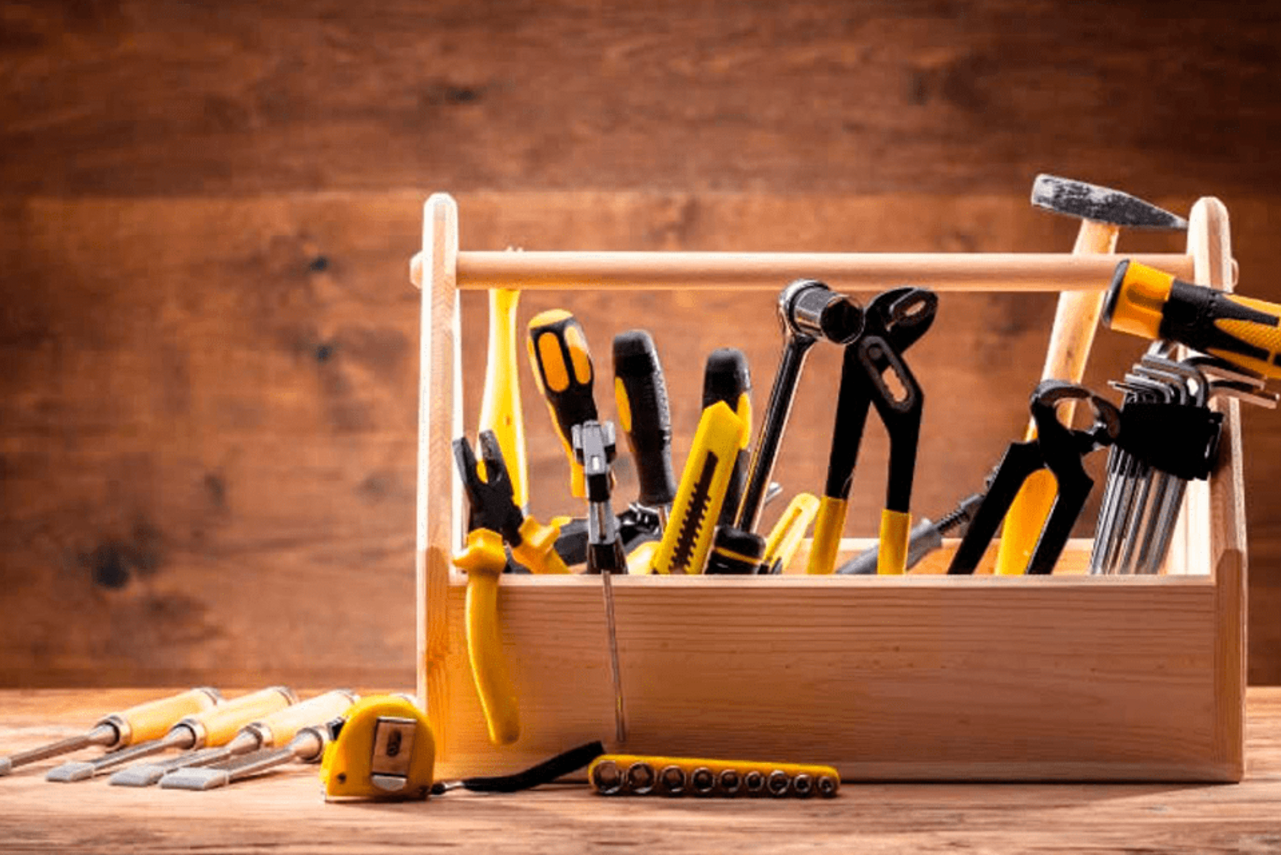 Tool caddy made of wood.