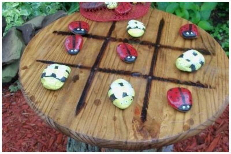 Table with board game pieces.