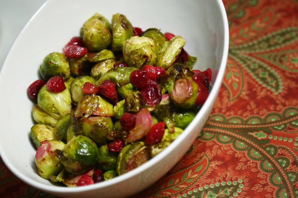 Roasted Brussels sprouts and cranberries.