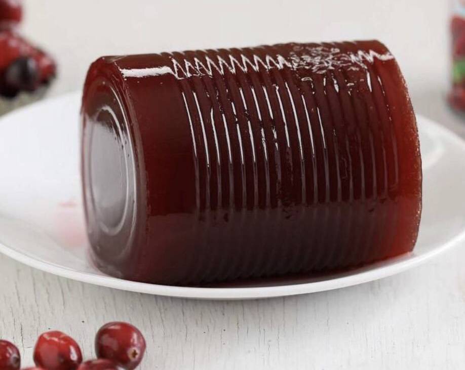 Canned cranberry on a dish.