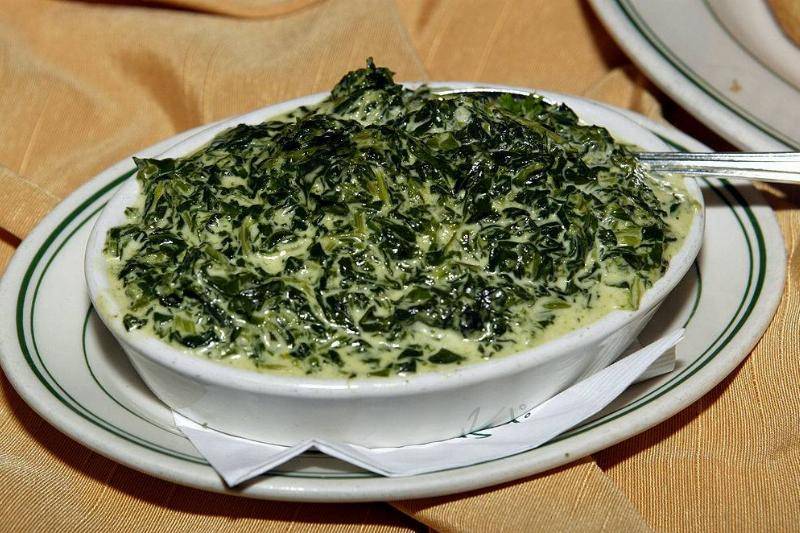 Creamed spinach dish.