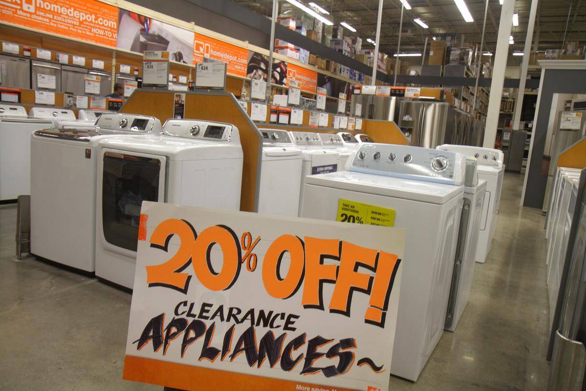 Clearance appliances sign in Home Depot.