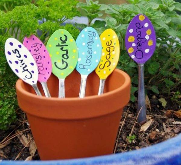 Old spoons painted for plant labels.