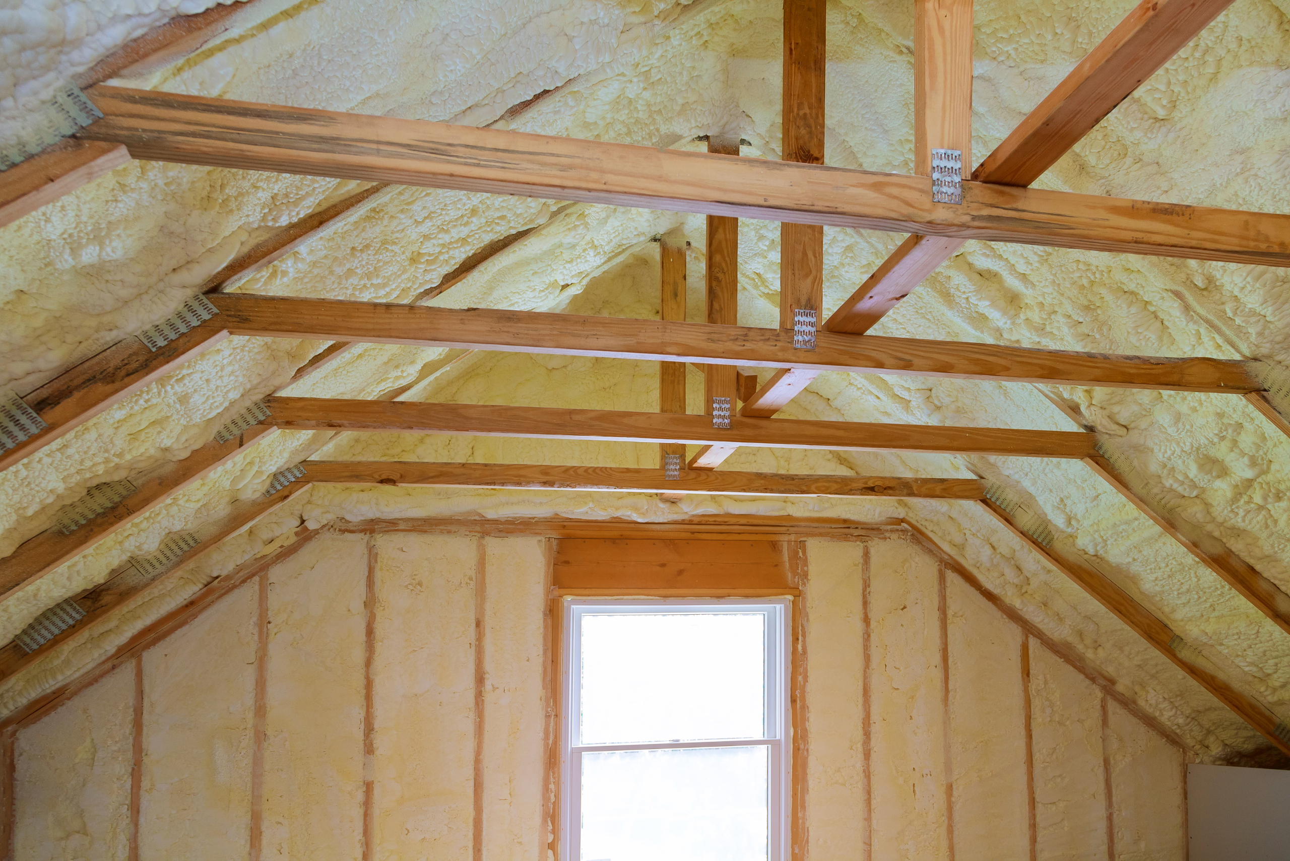 Attic filled with insulation.