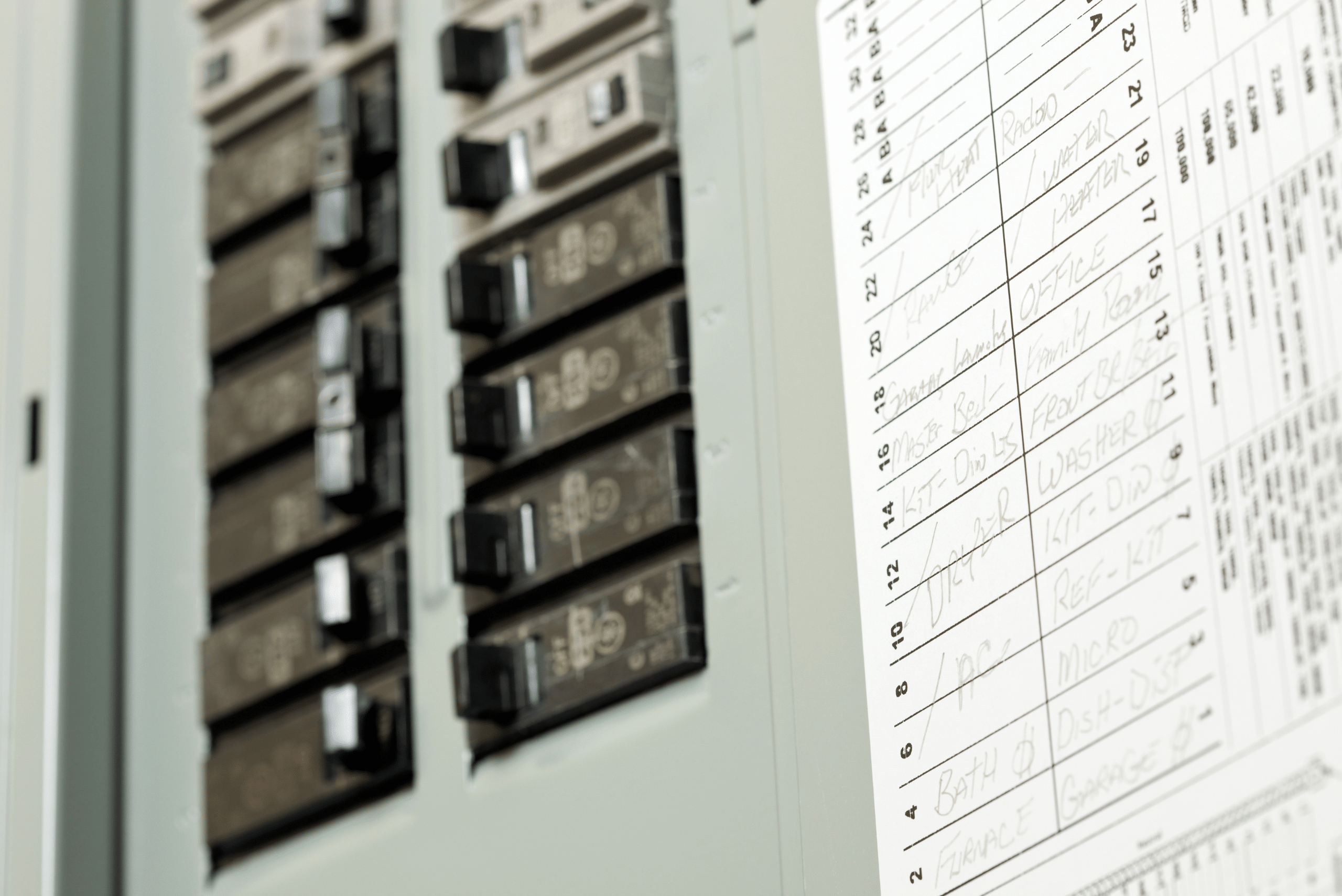 Circuit breaker with labels.