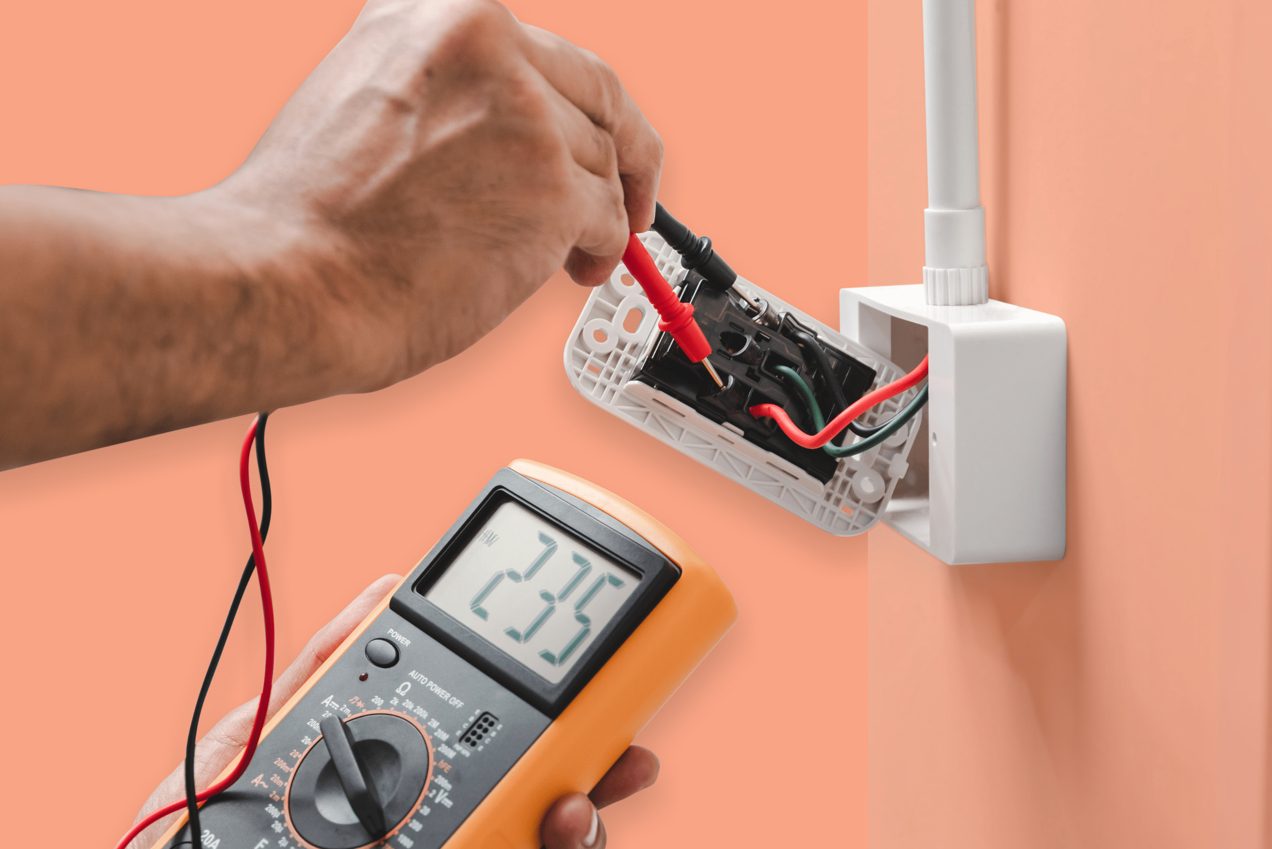 Using a voltage meter to test a GFCI outlet.