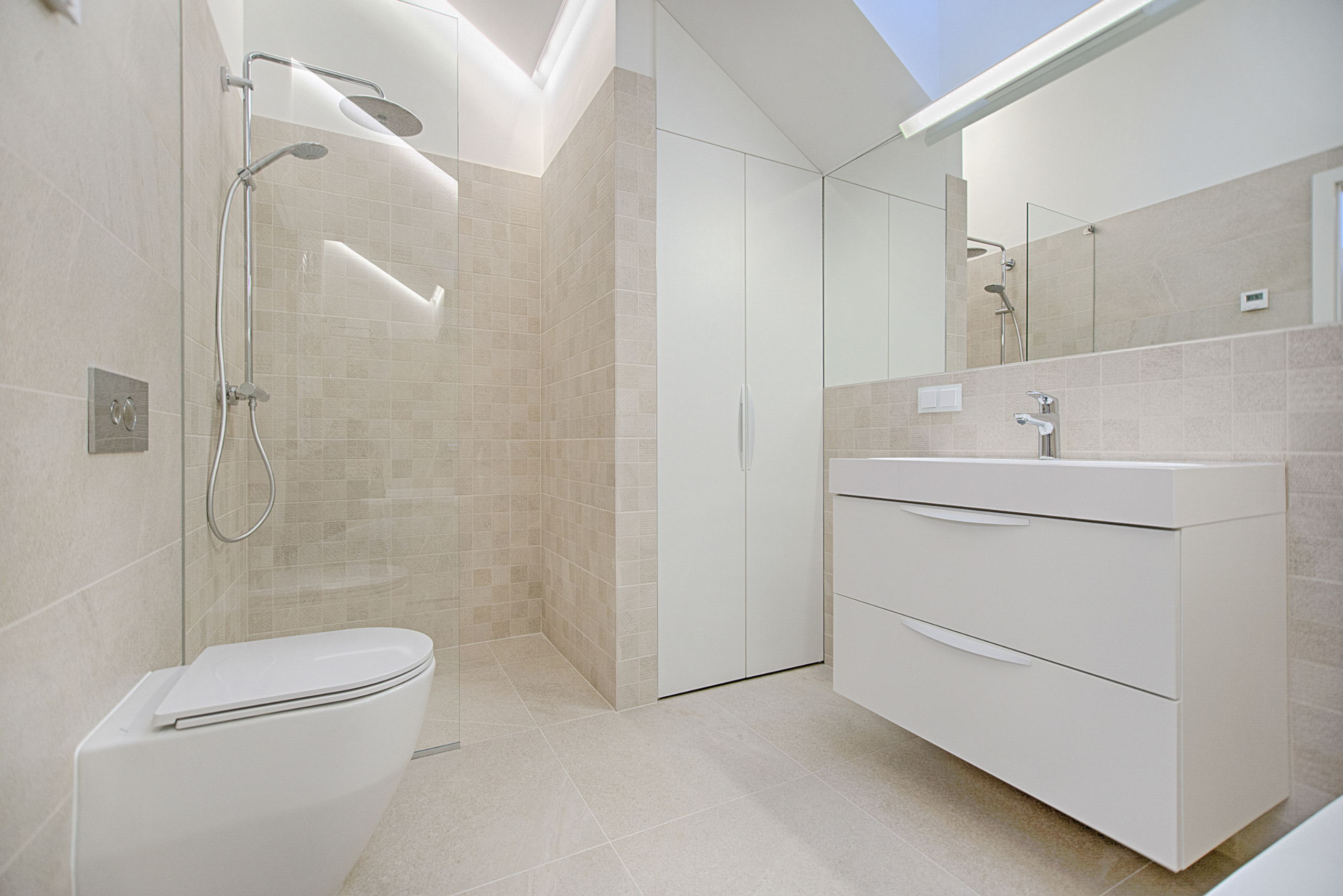 Modern bathroom with sleek toilet.