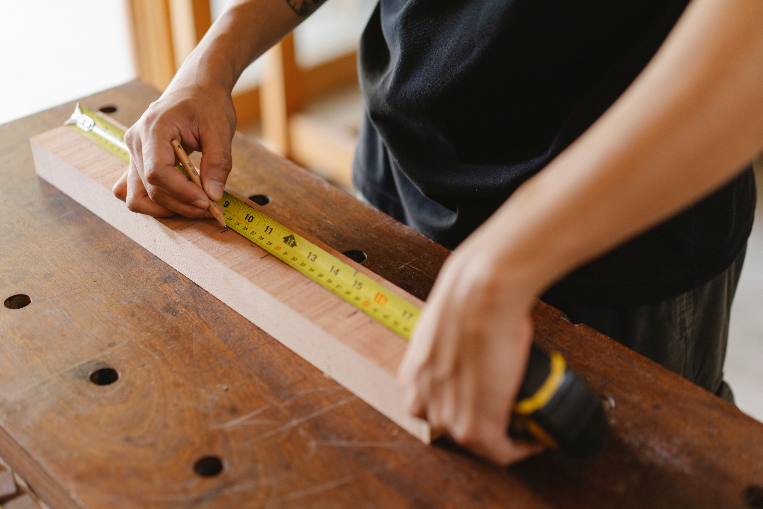 Measuring wooden board.